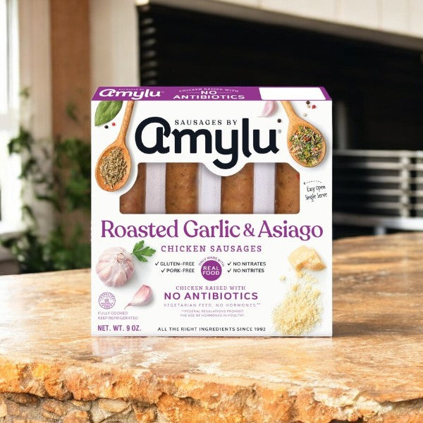 Amylu Roasted Garlic & Asiago Chicken Sausage- 1 Case