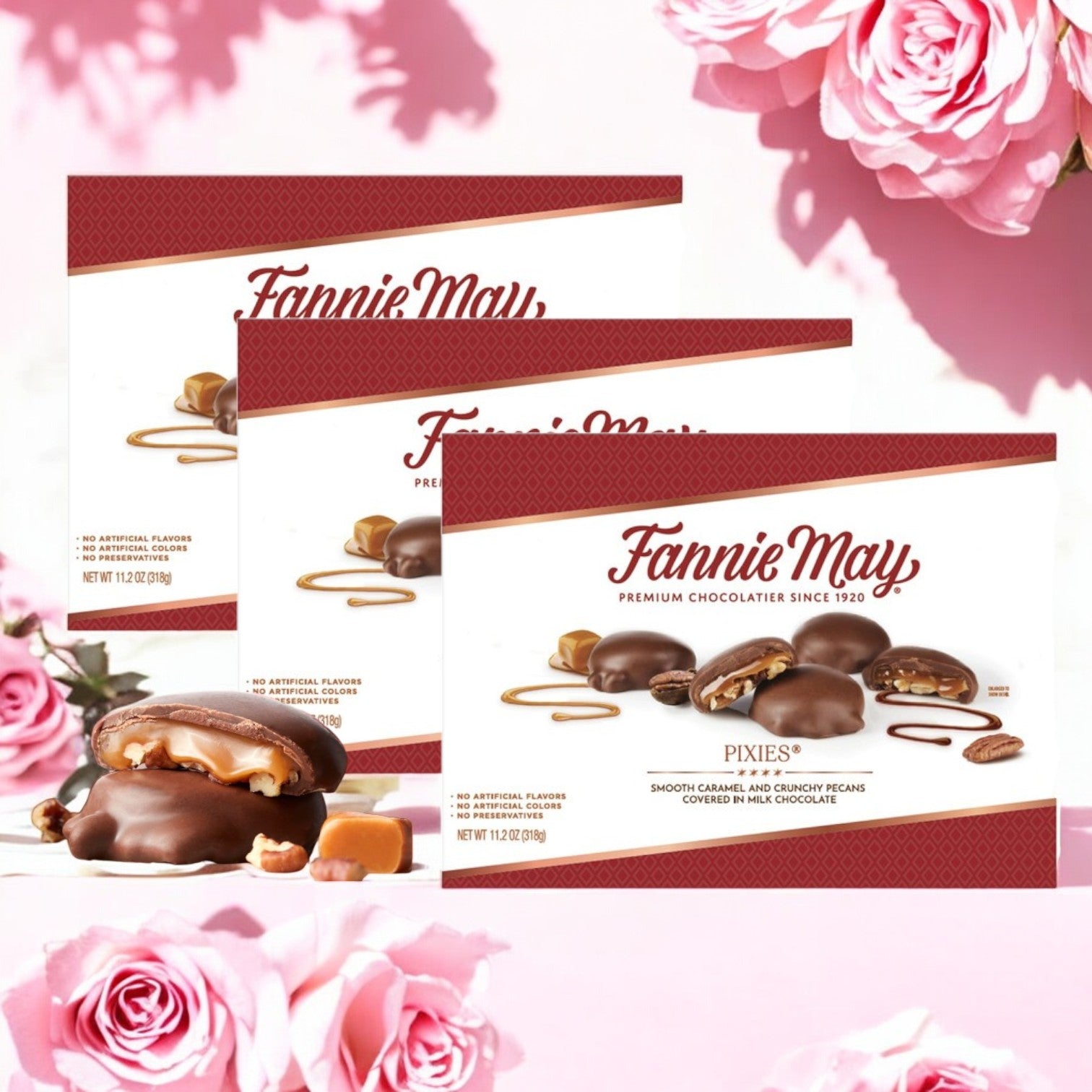 The Fannie May Chocolates Pixies (3 Count) feature smooth caramel and crunchy pecans, all covered in milk chocolate. Perfect for any occasion!.