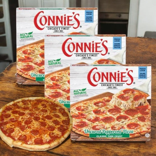 Connie's Pizza Pizza, Classic Thin Crust, Uncured Pepperoni, 22.19 oz. -3 Pack