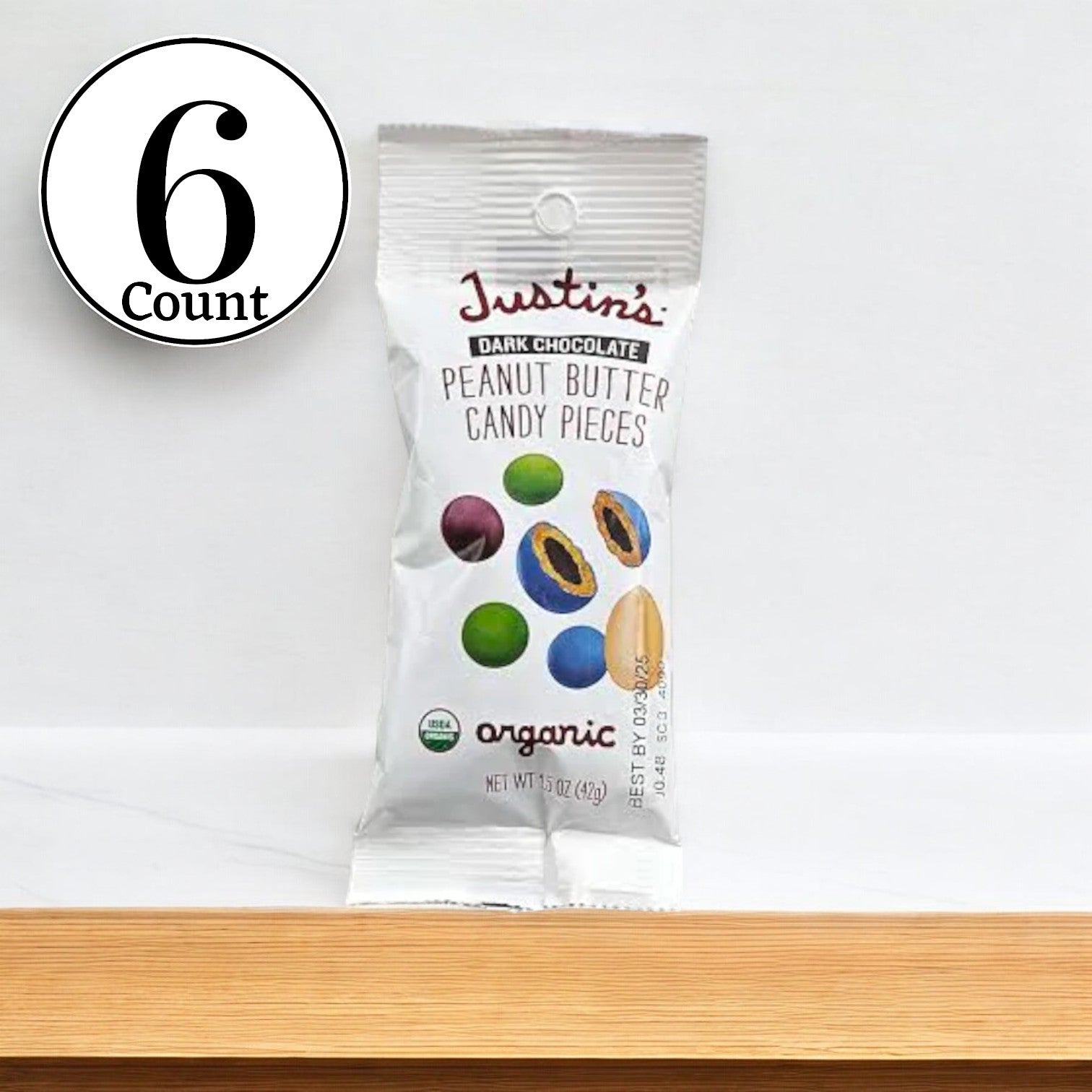 Justin's Organic Peanut Butter Candy Pieces-1.5 oz- 6 Count