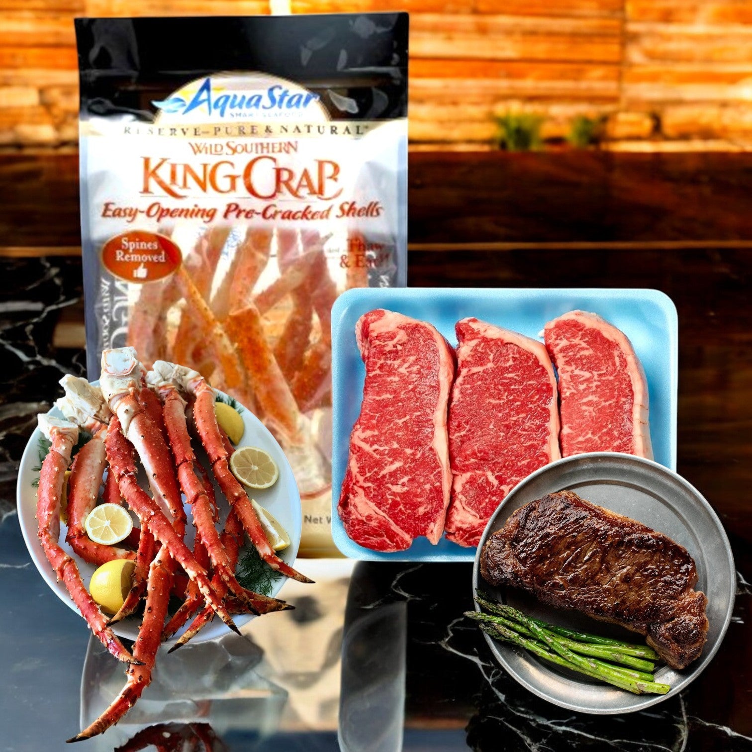 Aqua Star Crab Legs, Claws & Beef Loin New York Steaks! Free Shipping!