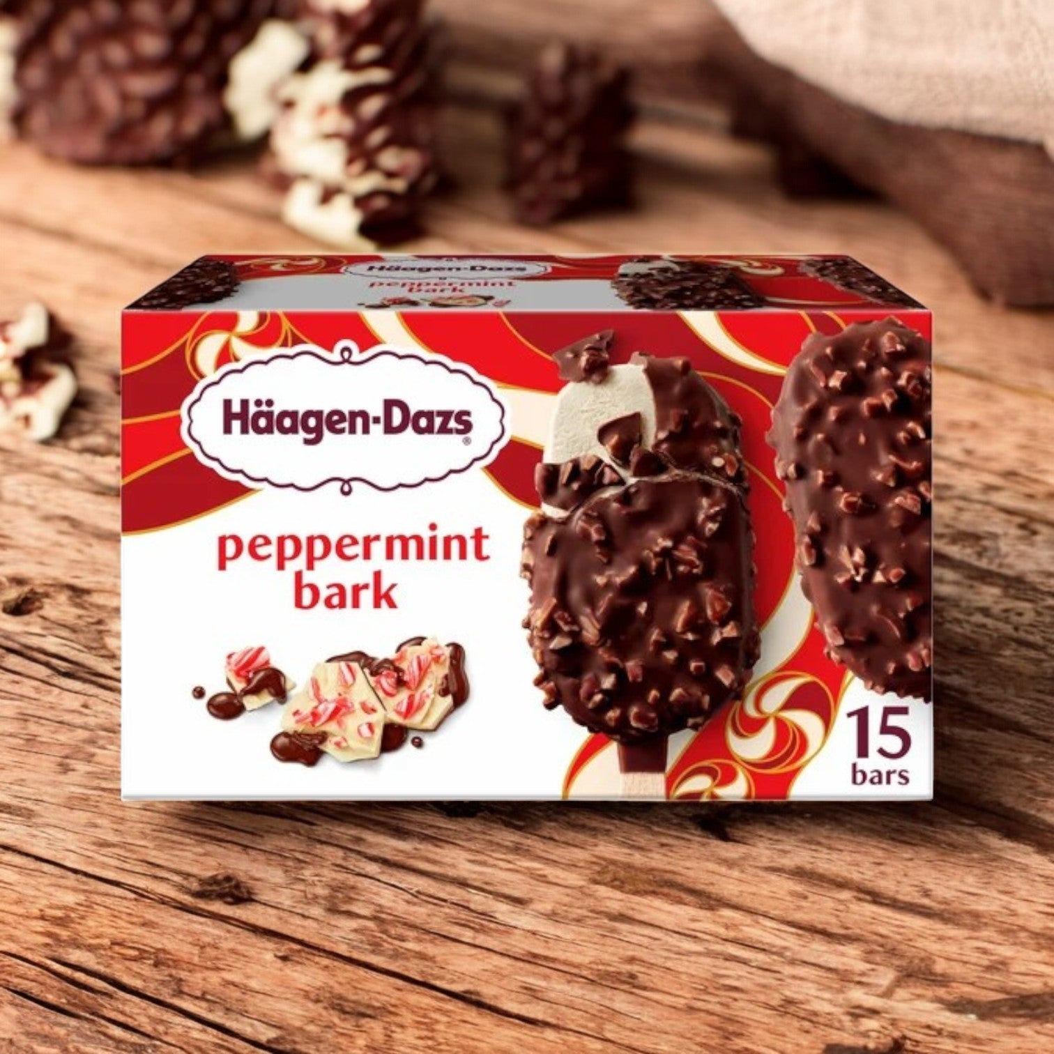 Haagen Dazs Peppermint Bark Ice Cream Bars, 3 oz, 15-count, 1 Case