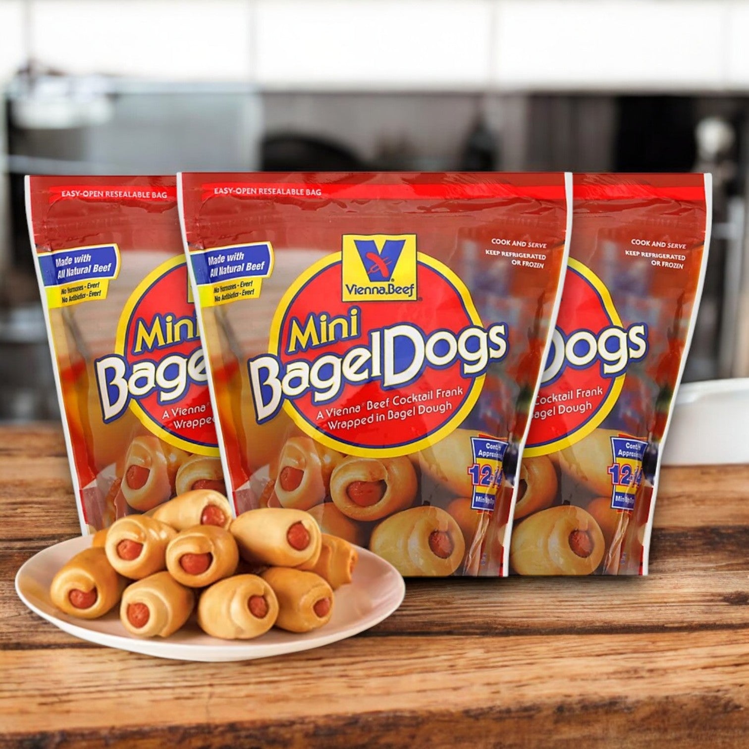 Vienna Beef Natural Mini Bagel Dogs, 12 oz. - 3 Bag (36 Total Mini Dogs)