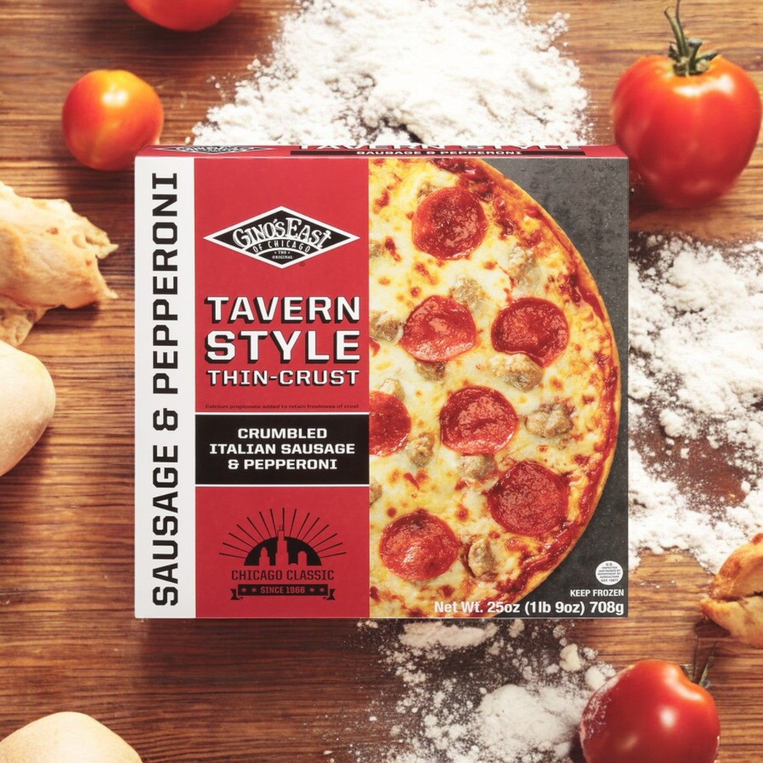 Gino's East Thin Crust Tavern Style Sausage & Pepperoni Pizza, 25 oz - 3 Count