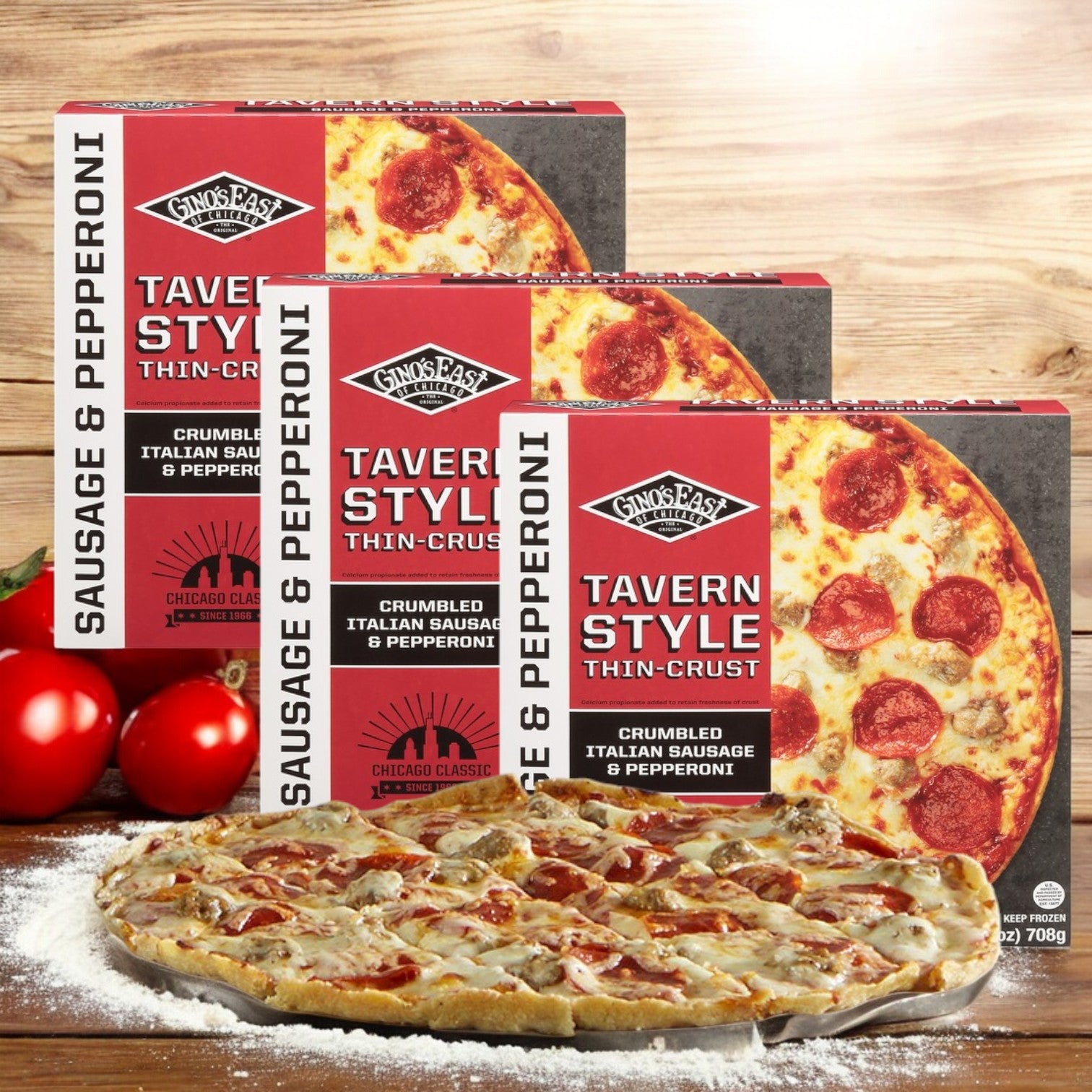 Gino's East Thin Crust Tavern Style Sausage & Pepperoni Pizza, 25 oz - 3 Count