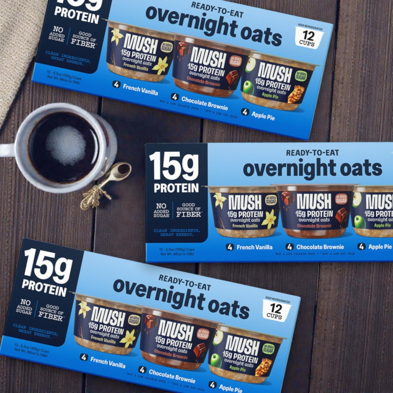 MUSH Protein Overnight Oats Variety Pack – 5.5 oz Cups, 12-Count (3 Pack)