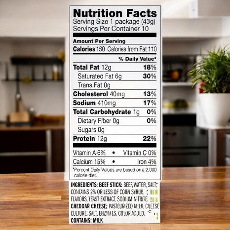 The Jack Link's Cold Crafted Beef Stick & Mild Cheddar Cheese Combo offers a convenient snack option with 150 calories per serving. It contains 12g of total fat, 410mg of sodium, 1g of sugars, and 12g of protein. This tasty combo pairs perfectly with beef sticks or mild cheddar cheese for a quick bite. Ingredient details are available below.