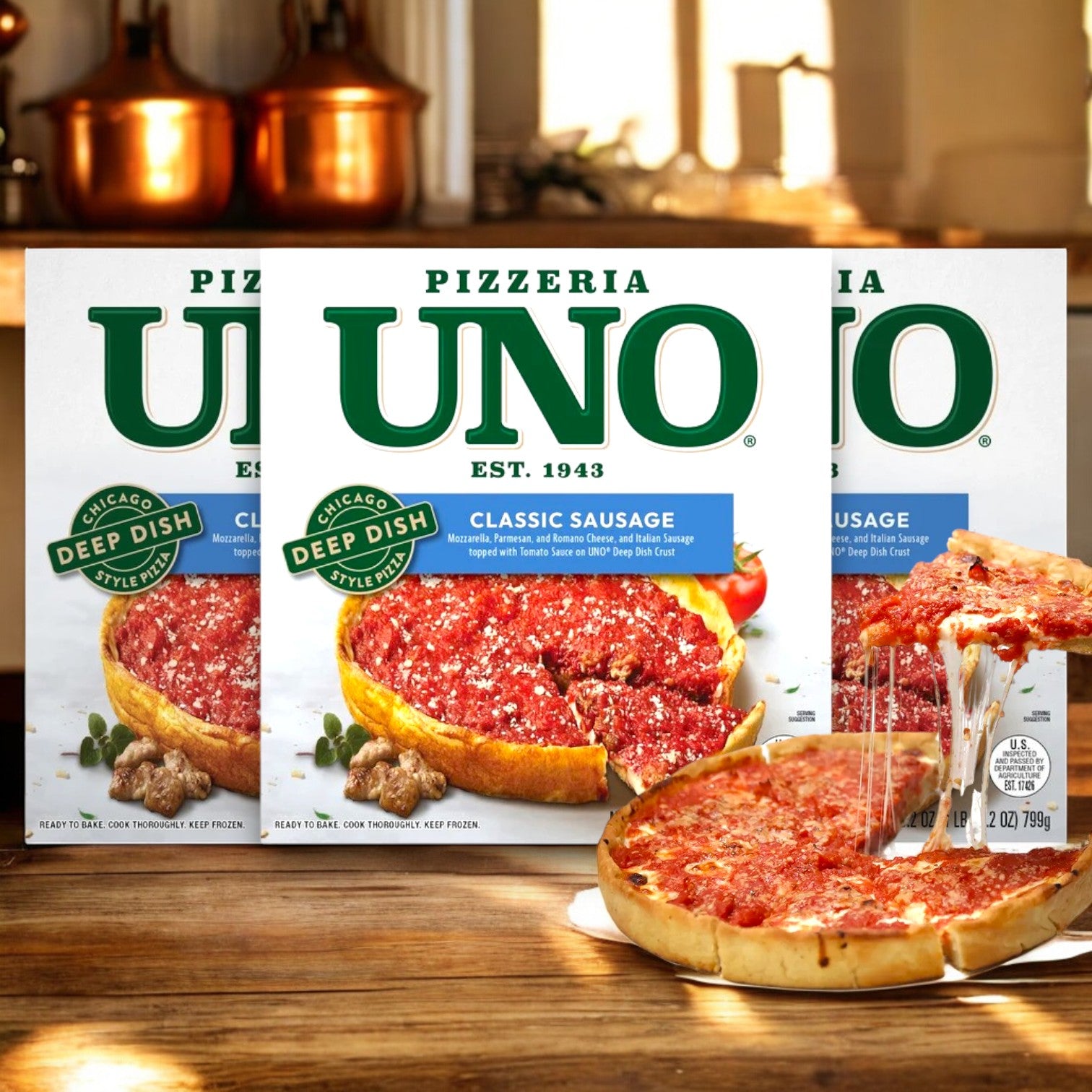 Pizzeria Uno 9 Inch Chicago Style Deep Dish Classic Sausage Pizza, Tomato Sauce, 28.2 oz. - 3 Boxes