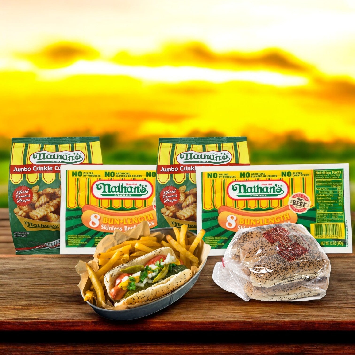 Nathan's Hot Dog & Fries Bundle – 16 Hot Dogs, 16 Hot Dog Buns & 2 Bag