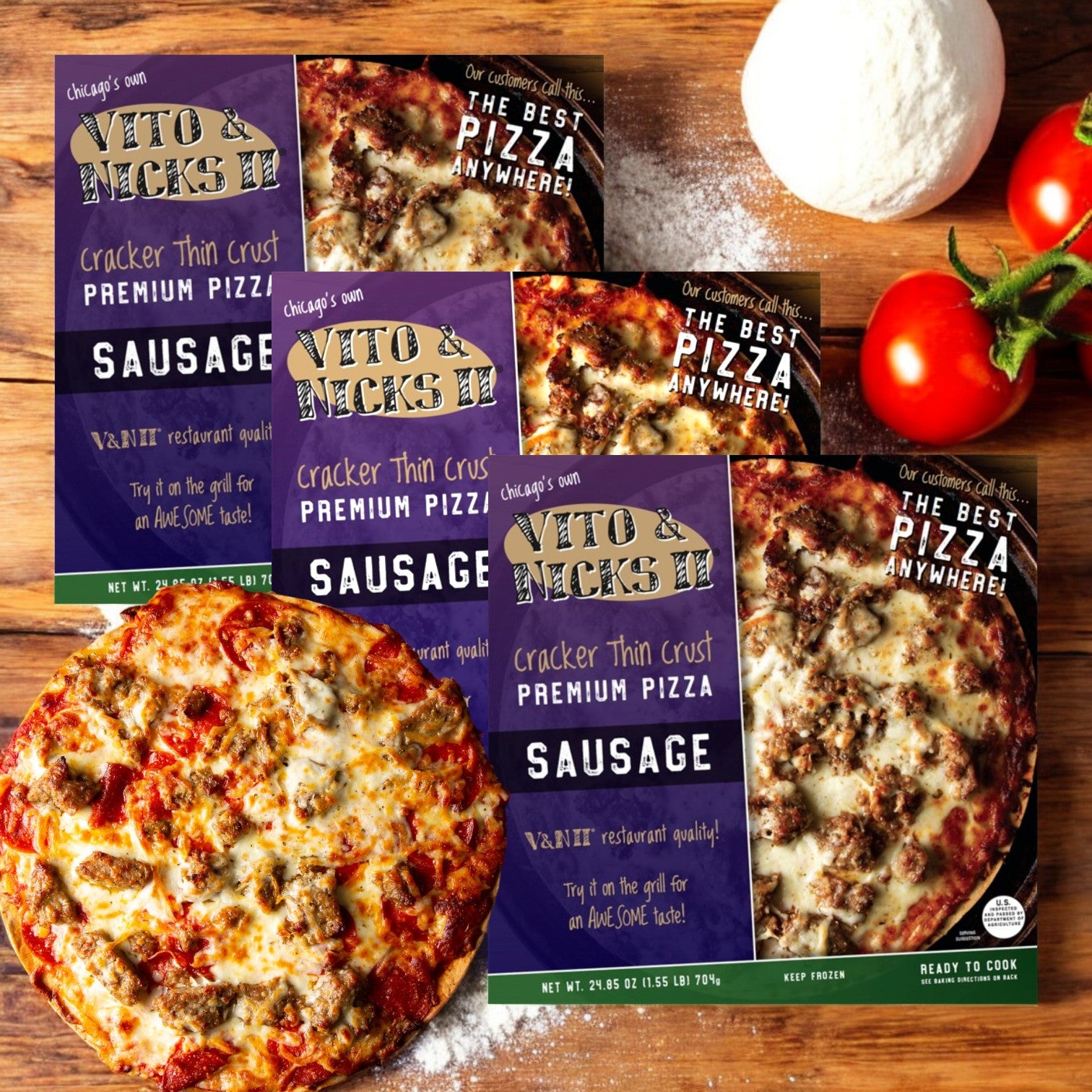 Vito & Nick's II Cracker Thin Crust Sausage Pizza, 24.85 oz. - 3 Count