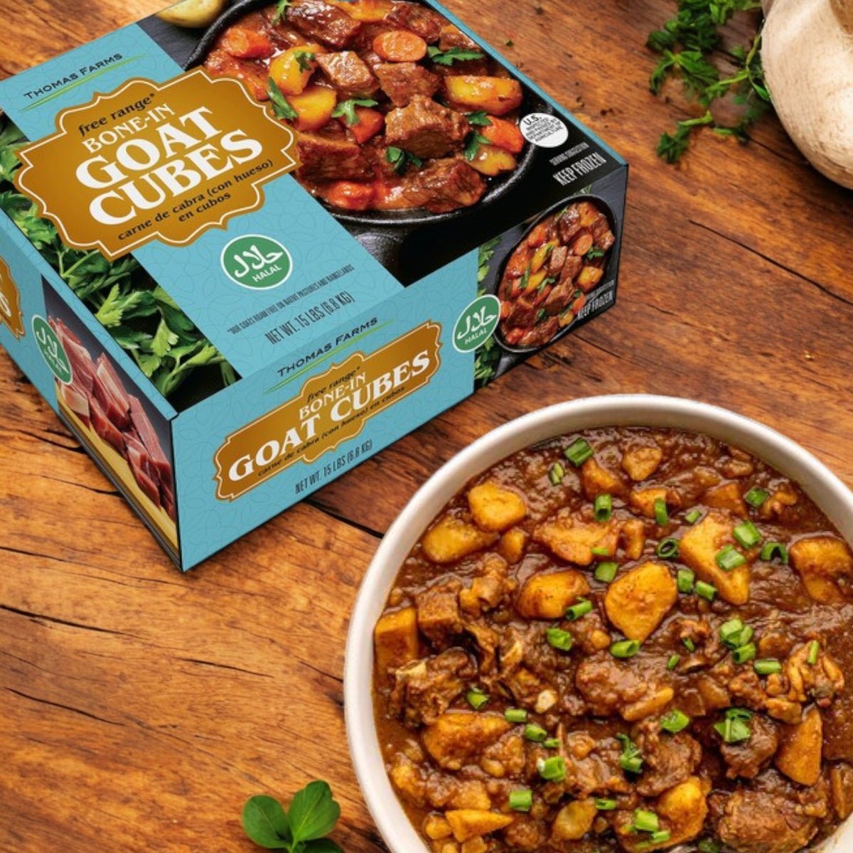 Thomas Goat Thomas Farms Halal Bone-In Goat Cubes 15 lbs Total