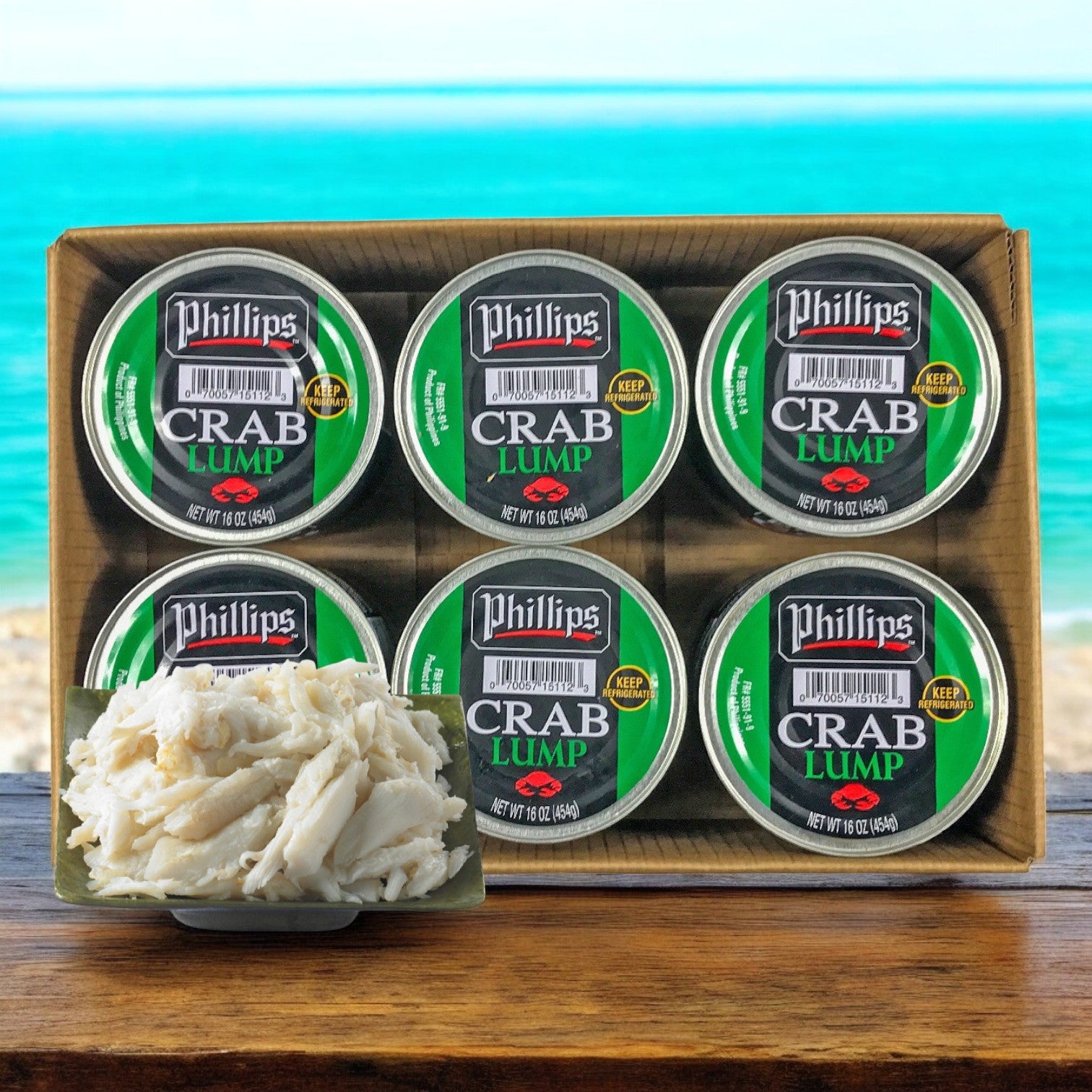 Phillip Foods Crab Meat Lump Pasteurized Southeast Asia 1 lbs. - 1 Case, 6 Cans- 6 Total Pounds