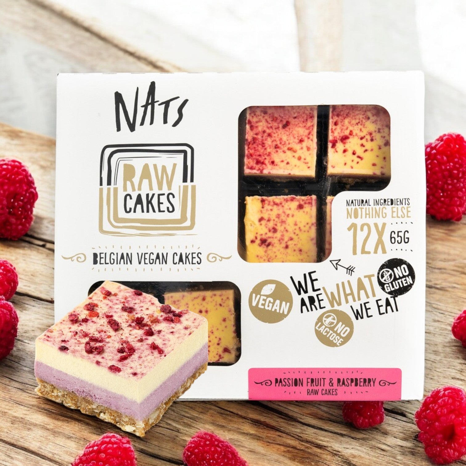 Nats Vegan Cakes, Dessert Raspberry Passion Vegan Cake, 1 Case with 12 Pieces