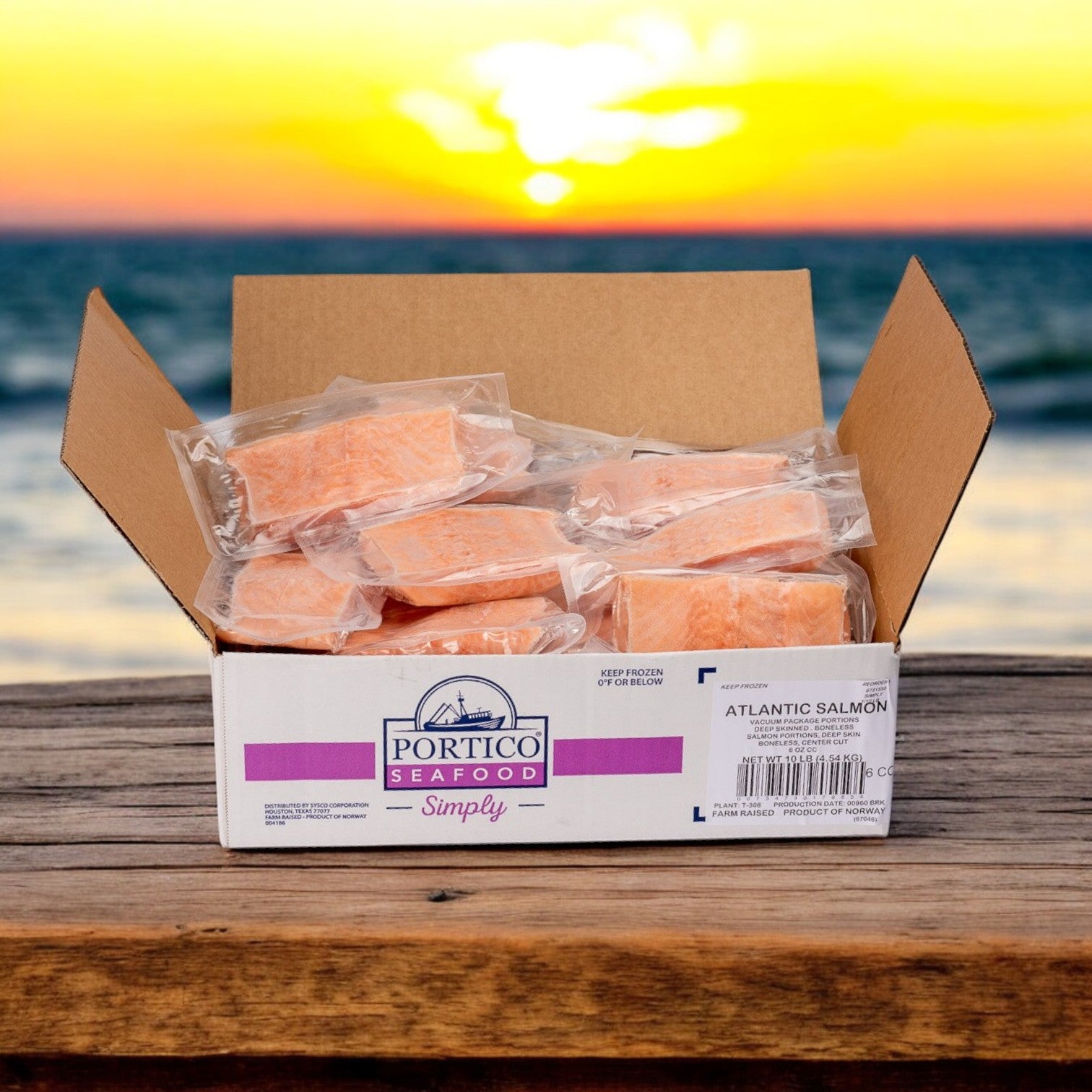 Salmon Atlantic, 4 oz Portico Classic Seafood, Norwegian, 10 lbs Box- Free Shipping!