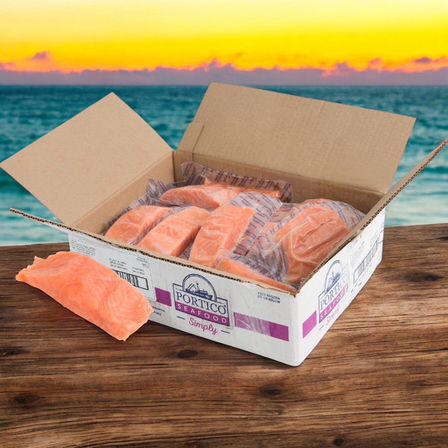 Salmon Atlantic Portioned Skinless 6oz, Portico Classic Seafood-10 lbs. Box- Free Shipping!