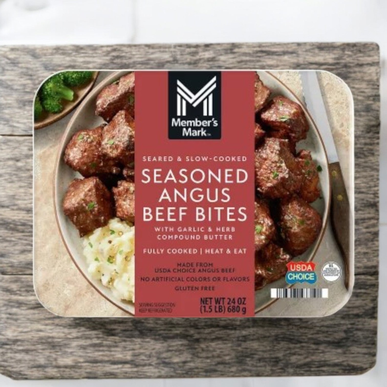 Member's Mark Seasoned Angus Beef Bites with Garlic and Herb Compound Butter, 1.5 lbs, - 1 Case