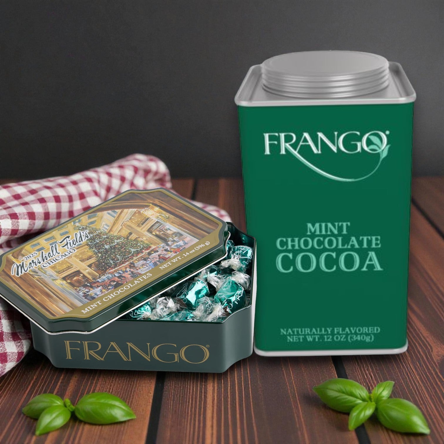 (2-Pack) Frango Hot Cocoa Mint (12 oz) & Marshall Field’s Walnut Room Tin Milk Mint Chocolates (14 oz)