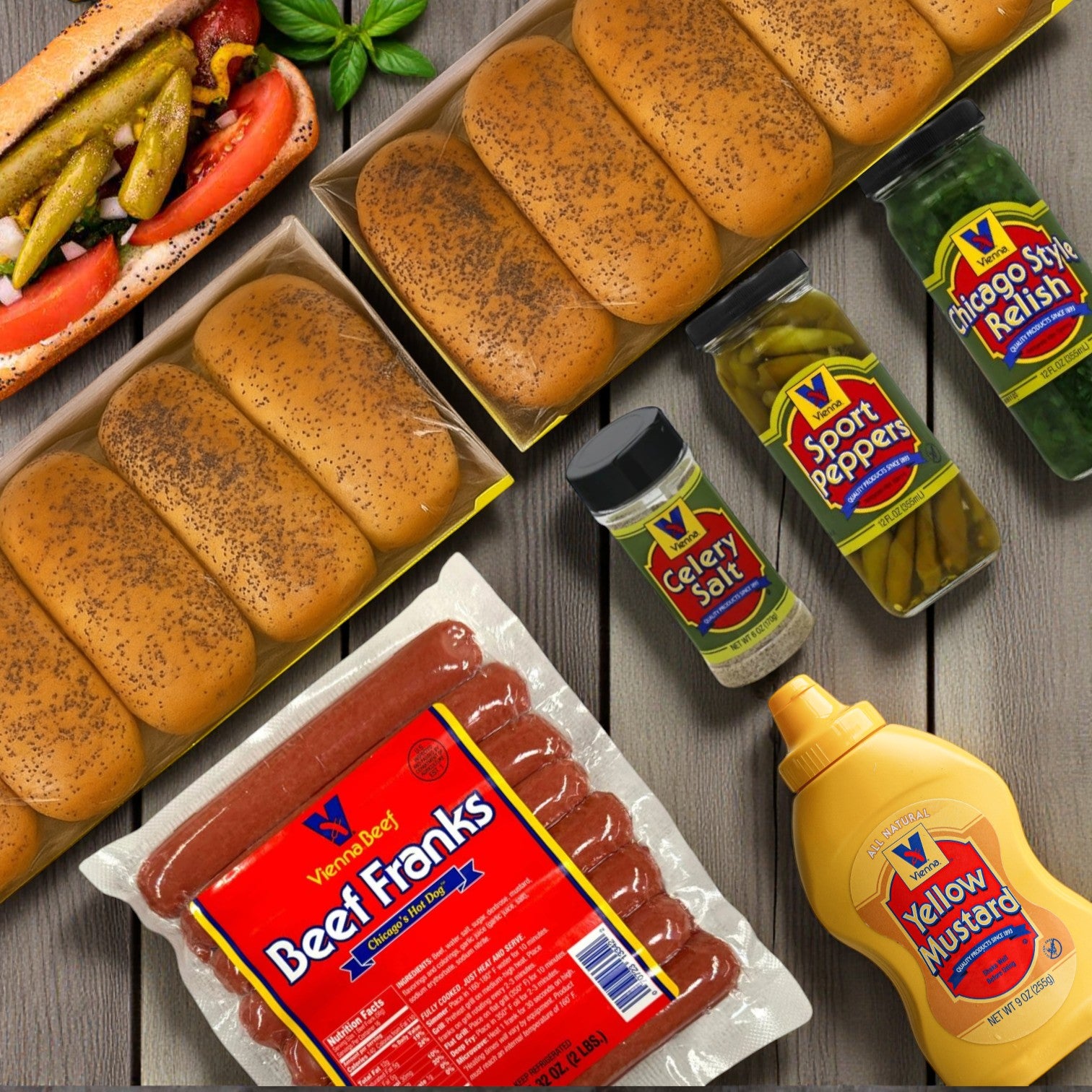 Portillo's 16 Italian Beef Combo & Vienna 16 Pack Hot Dog Kit by Easy Lunches includes everything you need for parties—Chicago-style hot dogs with all the classic toppings and Italian beef, perfect for fans of authentic flavors.