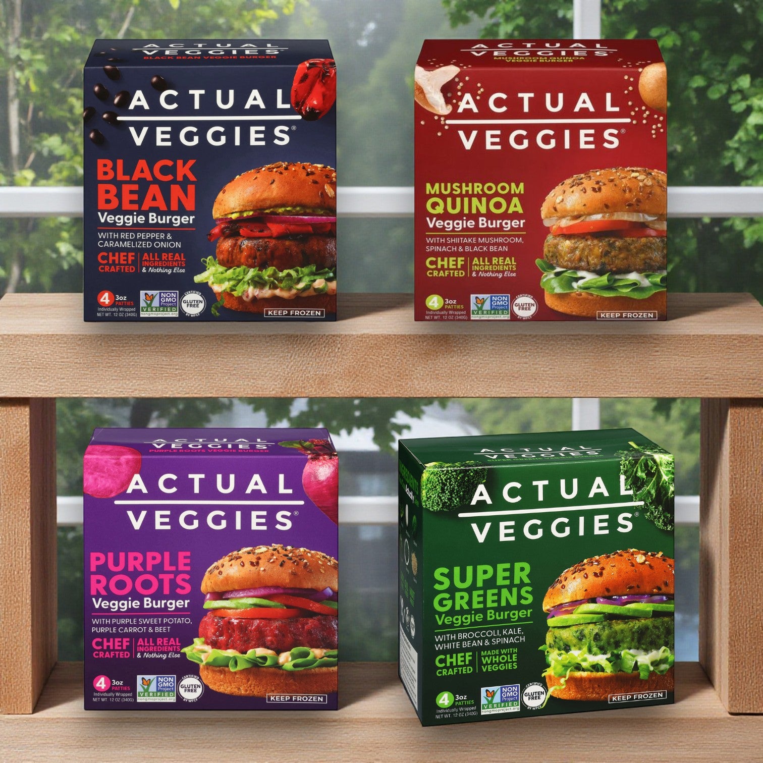 Actual Veggies 4 Pack Bundle – 4 Varieties of Veggie Burgers – 4 Burgers Per Pack