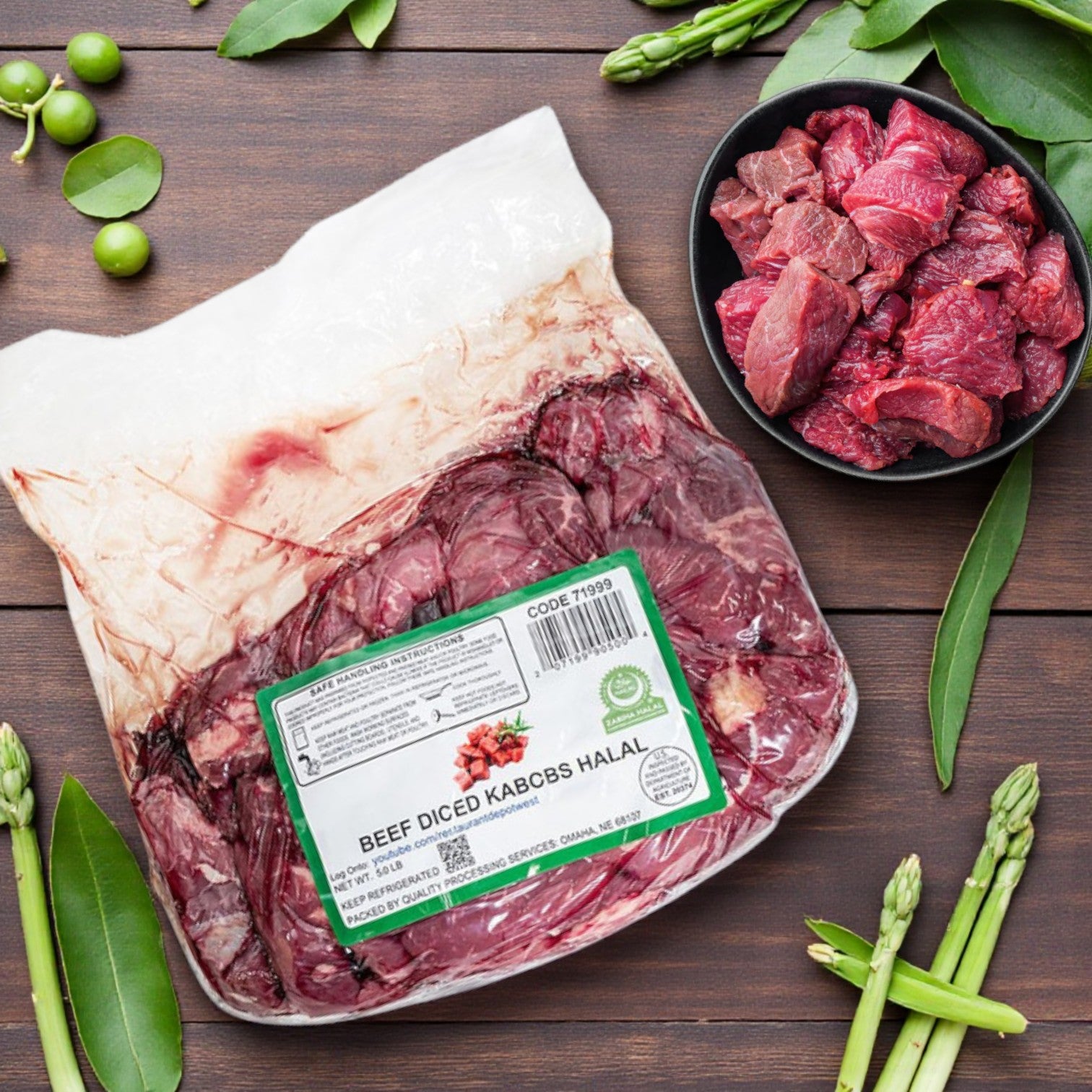 Halal Fresh Diced Beef Kabobs, 1x1x2 – Approx. 5 lb