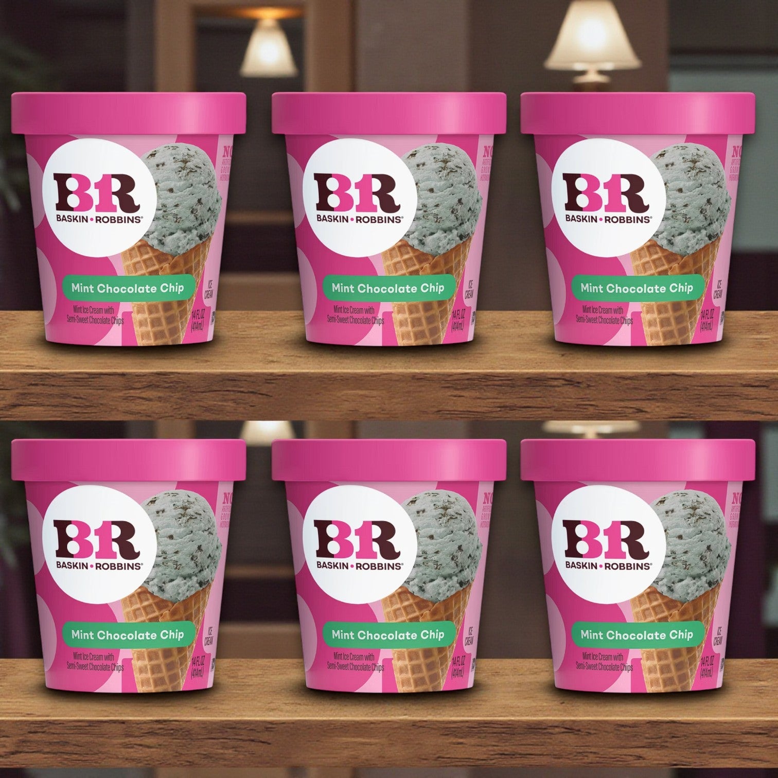 Baskin Robbins Ice Cream Mint Chocolate Chip - 14 oz. - 6 Pints.