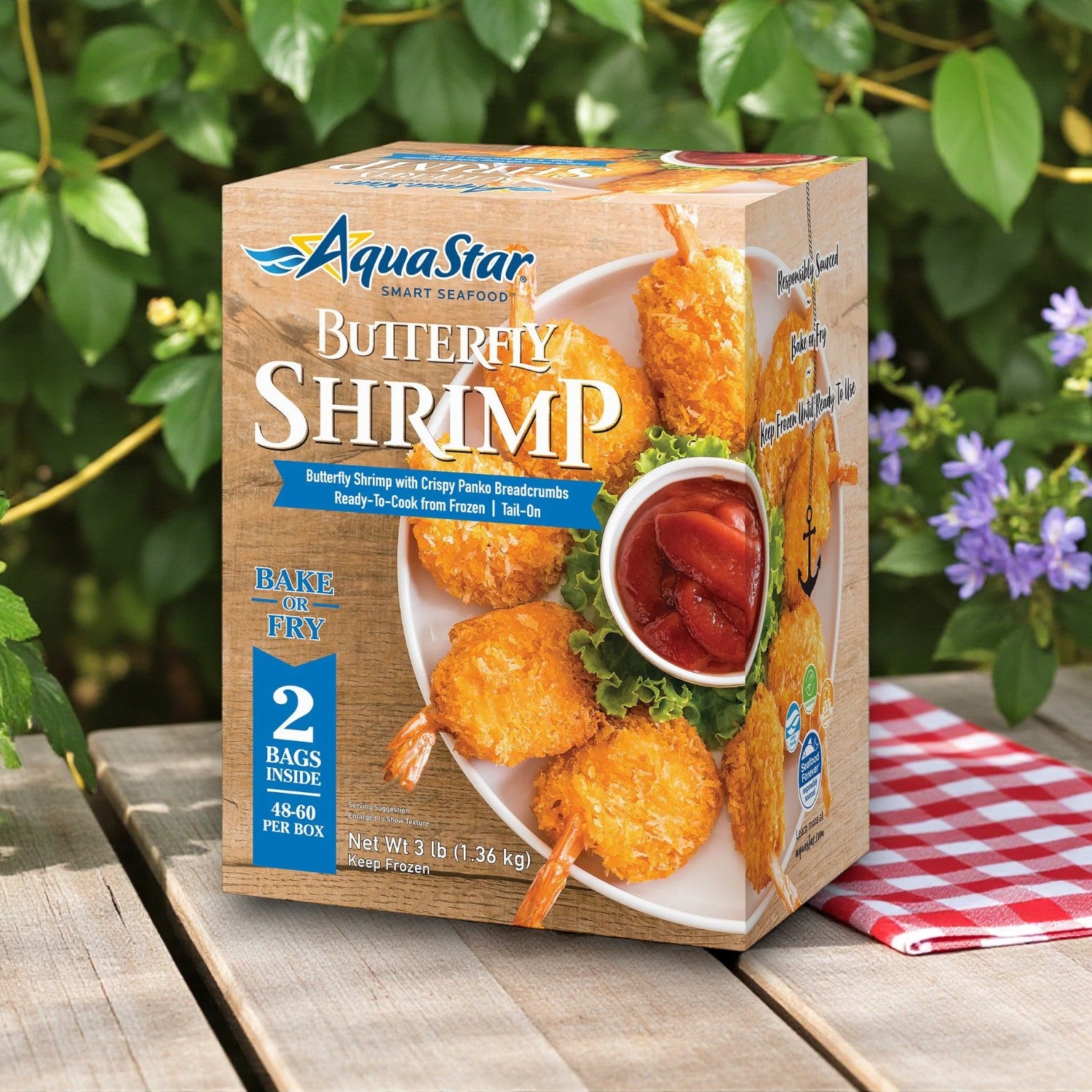 AquaStar Farm Raised Butterfly Shrimp, Frozen, 48–60 ct. (3 Packs)