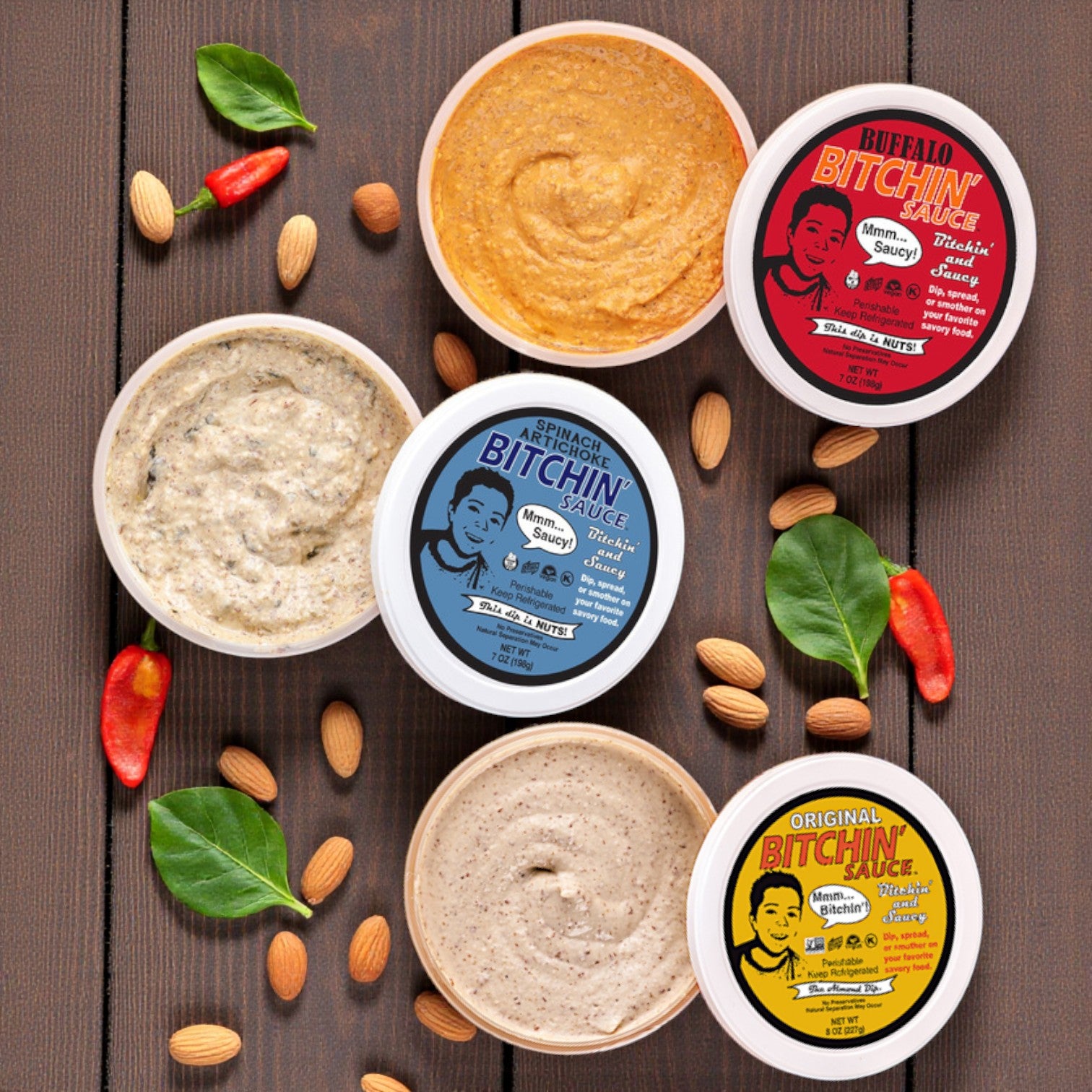 Bitchin’ Sauce Trio – Spinach Artichoke, Original & Buffalo