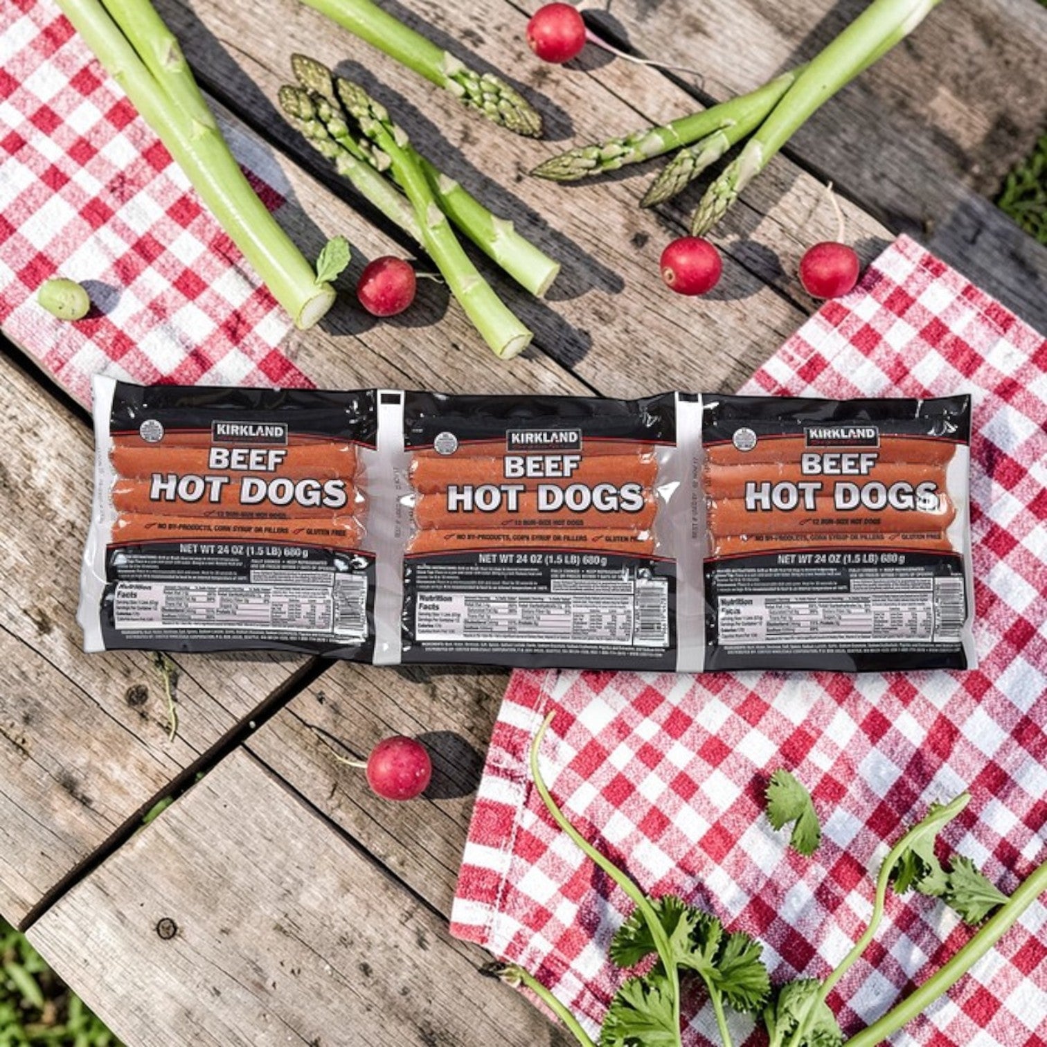 Kirkland Signature Beef Hot Dogs – 3-Pack Case (36 Total Links, 4.5 lb)