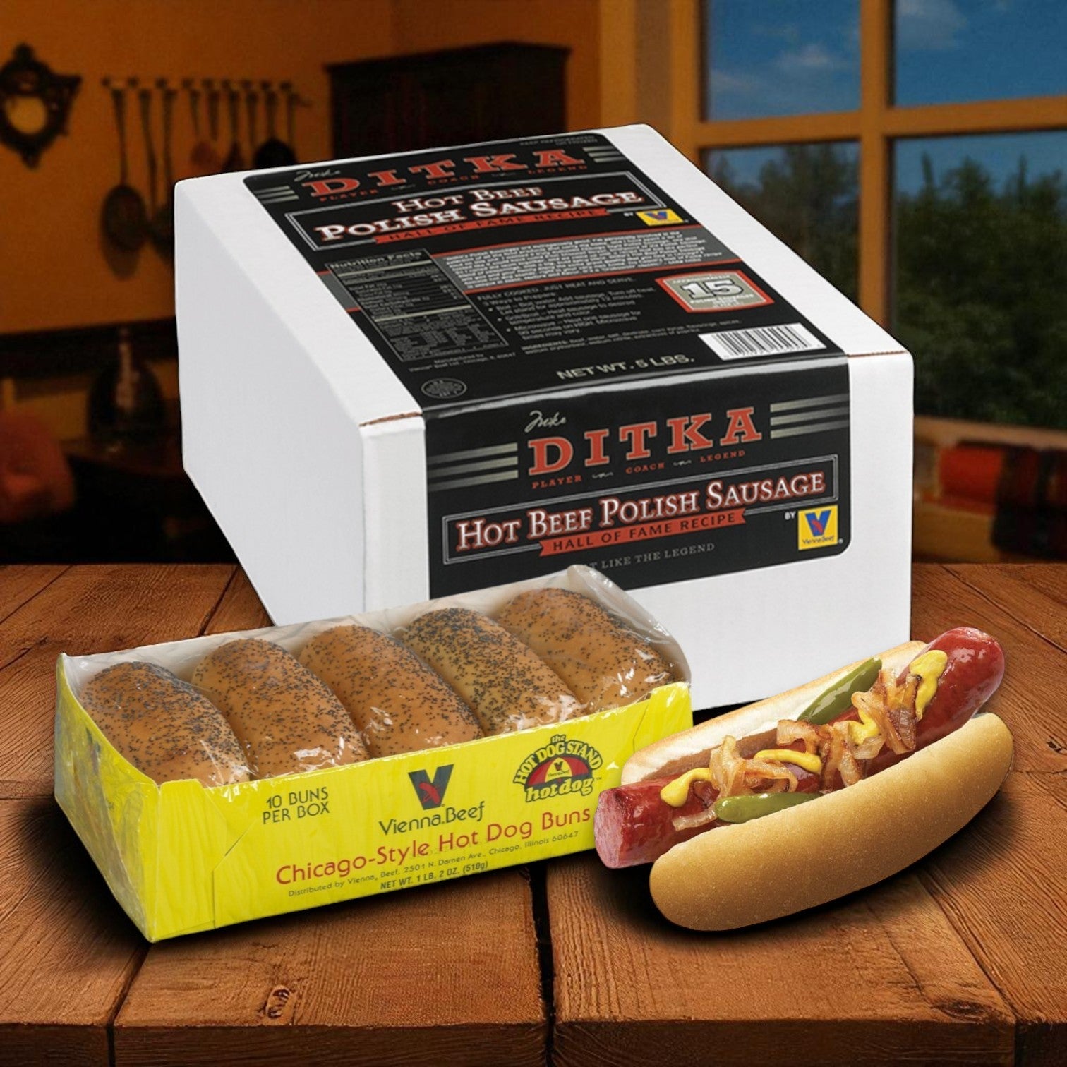 Vienna Beef Ditka’s Hot Polish Sausage & Poppy Seed Bun Pack-Vienna Beef Ditka’s Hot Polish Sausage & Poppy Seed Bun Pack-15 Sausages and 20 Buns!