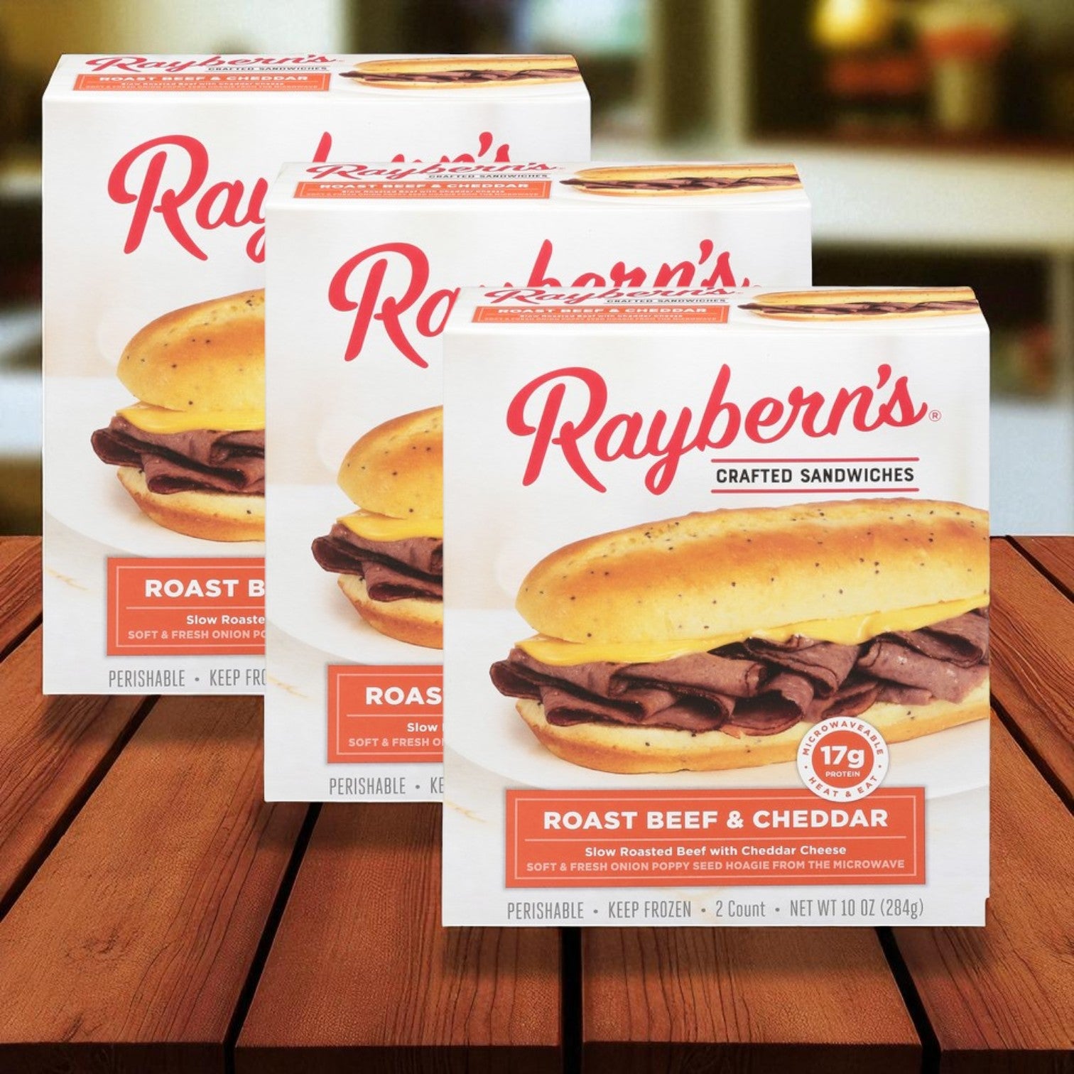 Raybern's Sandwiches, Crafted, Roast Beef & Cheddar- 3 Packs