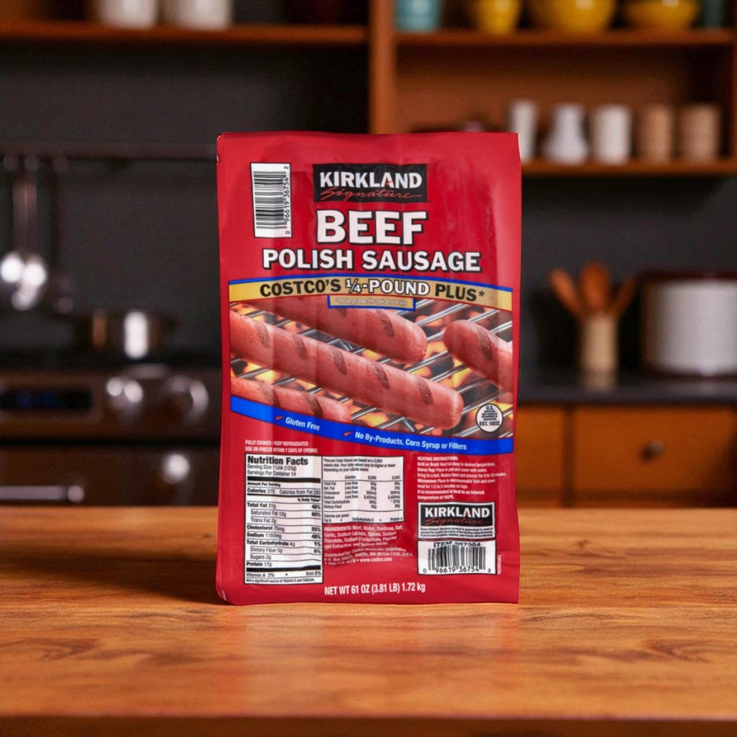 Kirkland Signature Beef Polish Sausage, Costco's 1/4 lb Plus, 14 Links, 3.81 lbs