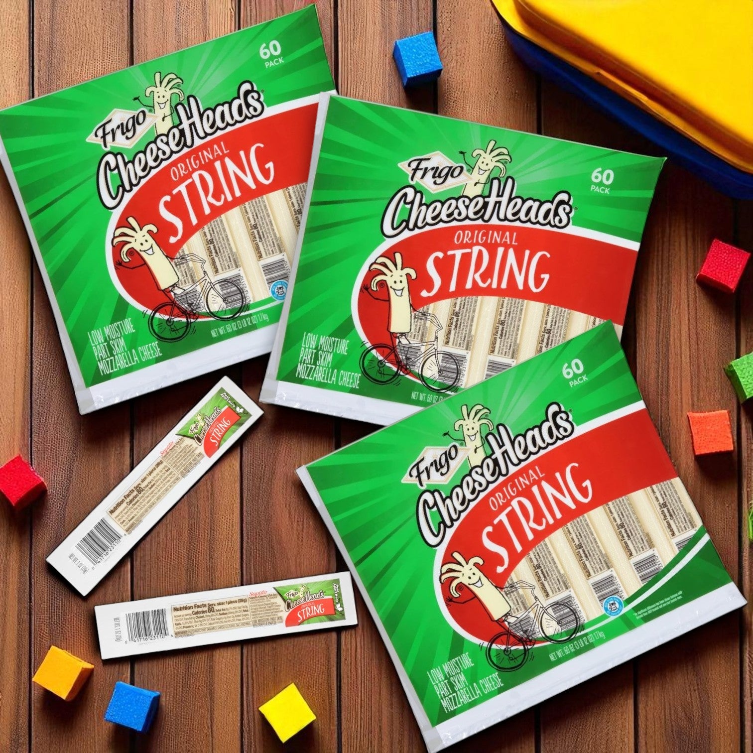 Frigo® Cheese Heads® Original Mozzarella String Cheese Snacks – 1 oz, 3 Bags (180 Count Total)