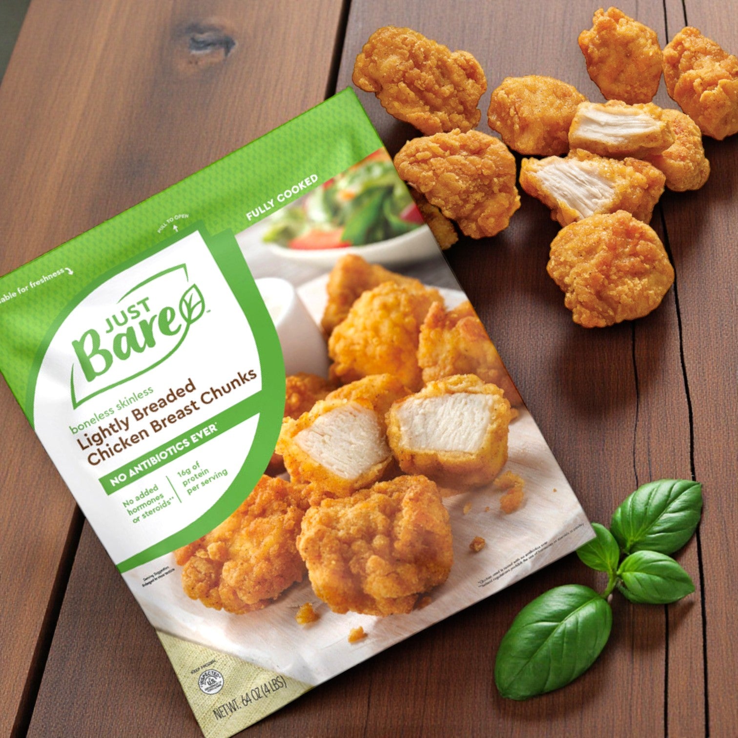 Just Bare Lightly Breaded Chicken Breast Chunks, Boneless Skinless – 4 lbs (3 Packs)