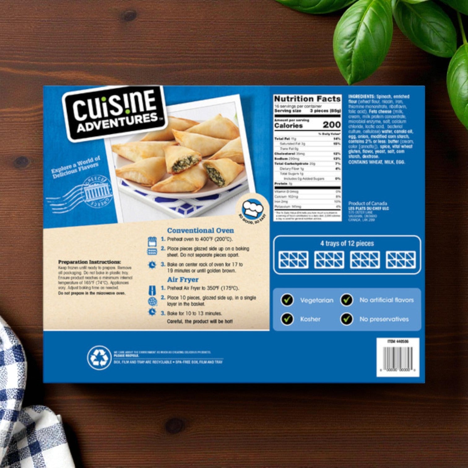 Cuisine Adventures 3-Pack Appetizer Combo – Puff Pastry Bites, Mini Quiche & Spanakopita
