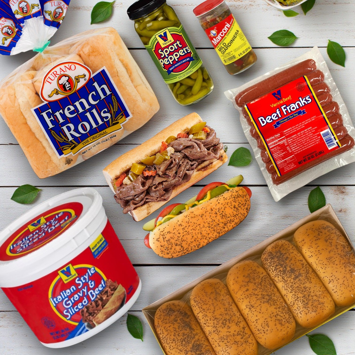 Chicago Favorites Combo Pack – Vienna Beef®, Turano Rolls & Classic Toppings
