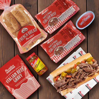 Portillos Italian Beef Kit (Serves 8-10 People) & Garrett Popcorn!