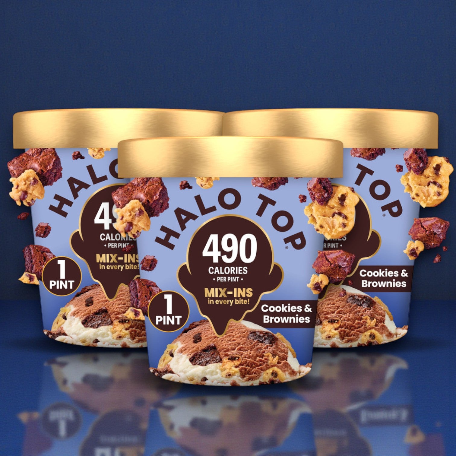 Halo Top Cookies & Chocolate Brownies Light Ice Cream – 16 fl oz Pints (3-Pack)