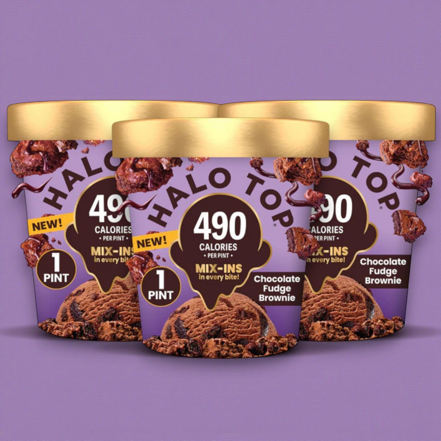 Halo Top Chocolate Fudge Brownie Light Ice Cream – 16 fl oz (3-Pack)