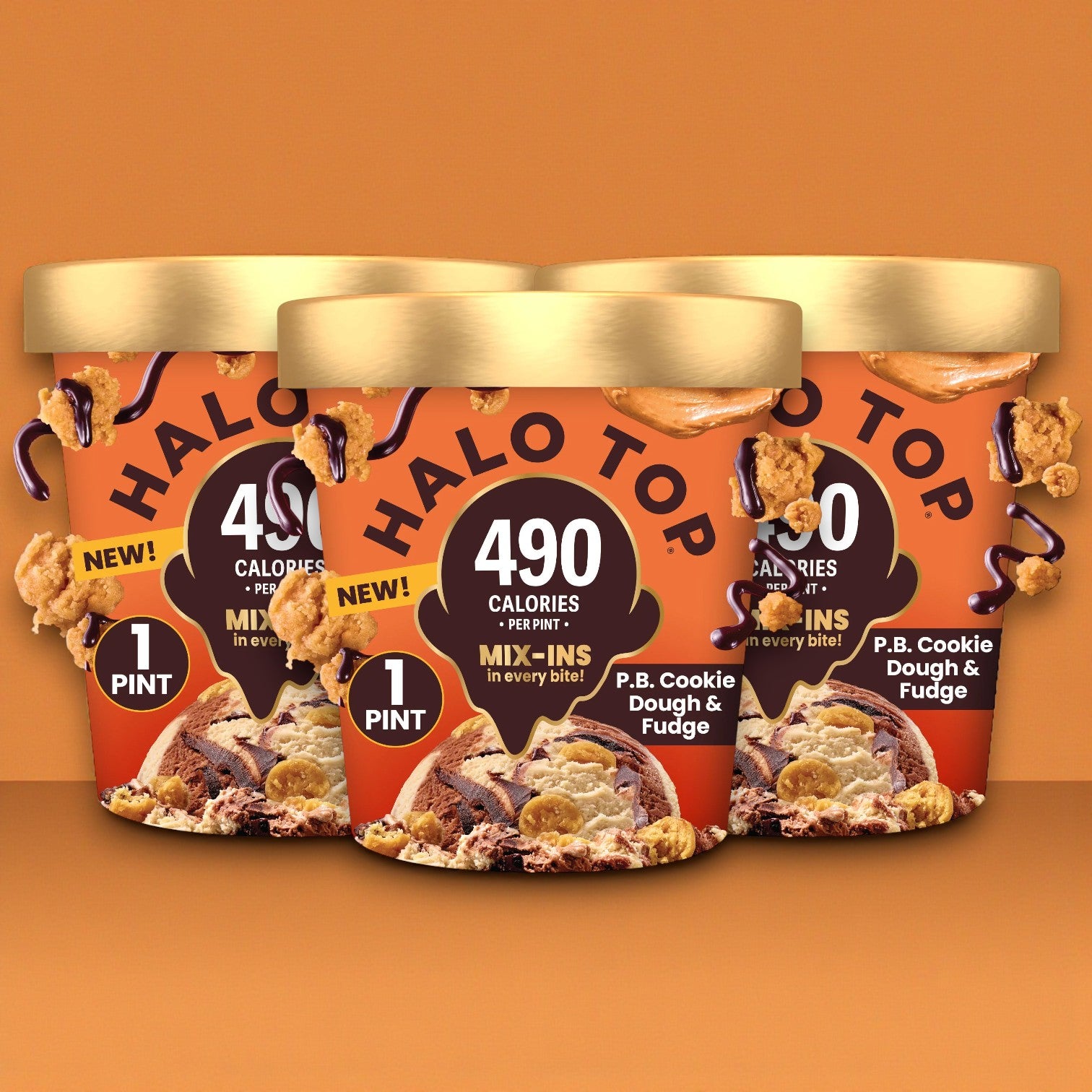 Halo Top Peanut Butter Cookie Dough & Fudge Light Ice Cream – 16 fl oz (3-Pack)