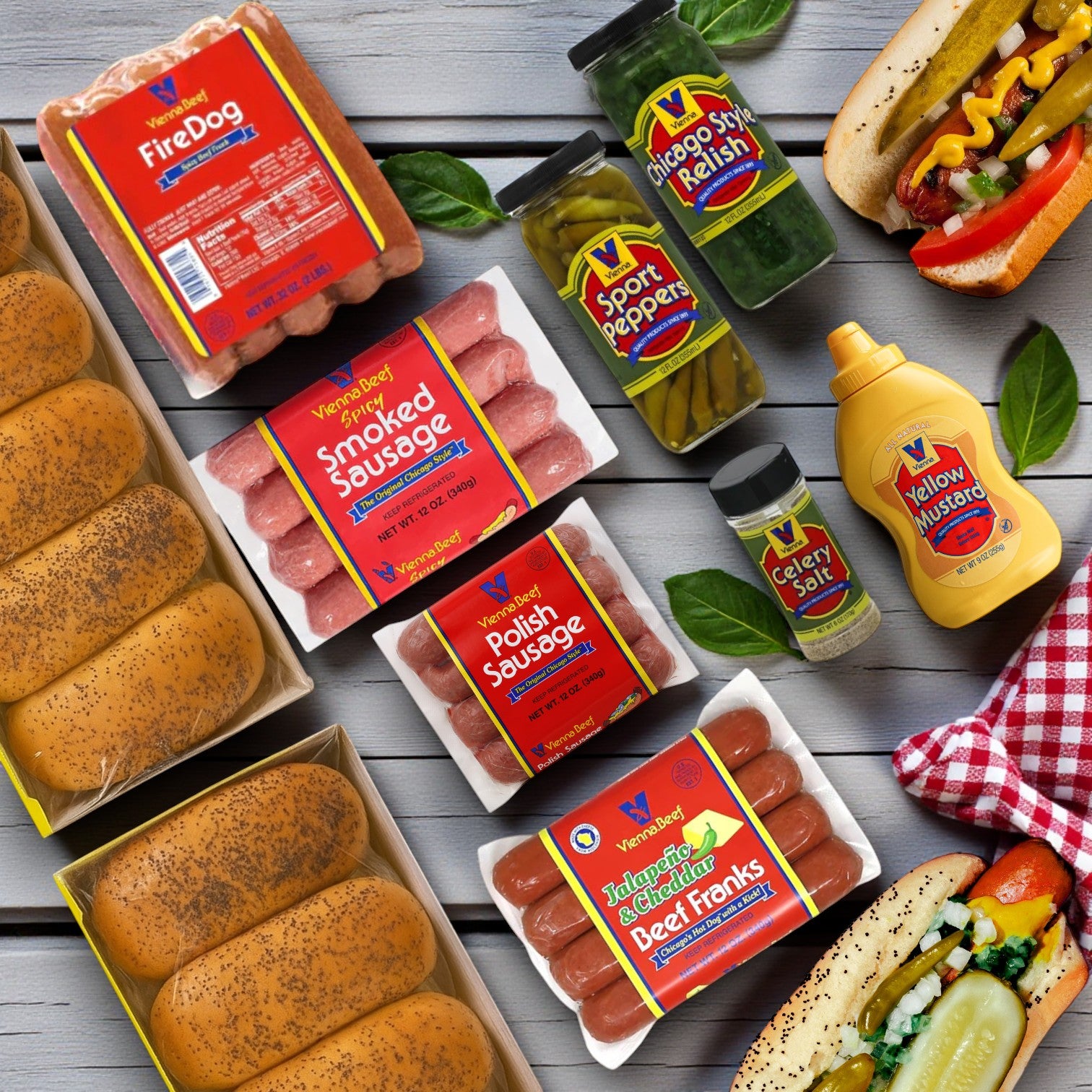 Vienna Beef Variety Hot Dog Complete Kit –Serves 20! Vienna Beef & Classic Toppings