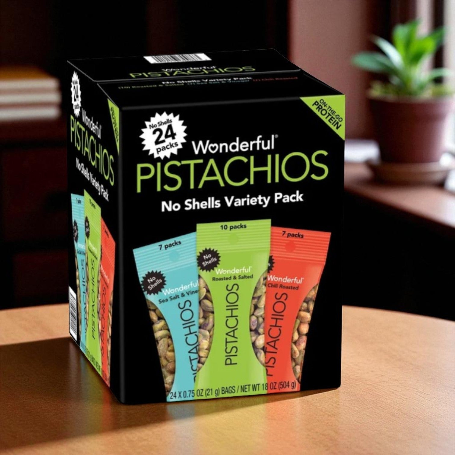 Wonderful Pistachios, No Shell, Variety Pack, 0.75 oz, 24 Count- 1 Case