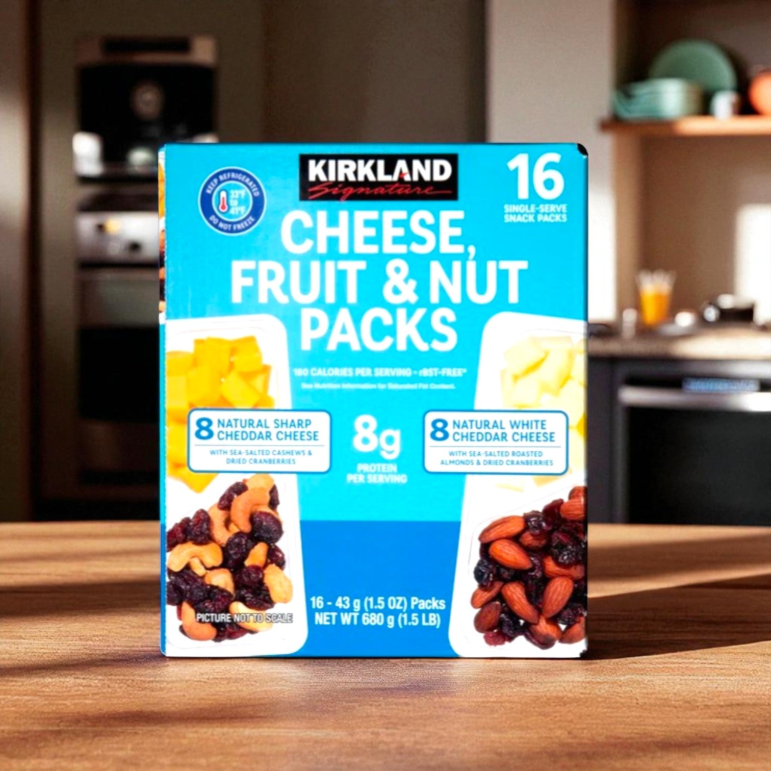 Kirkland Signature Cheese, Fruit & Nut Snack Packs, Variety Pack, 1.5 oz, 16 Count-1 Case