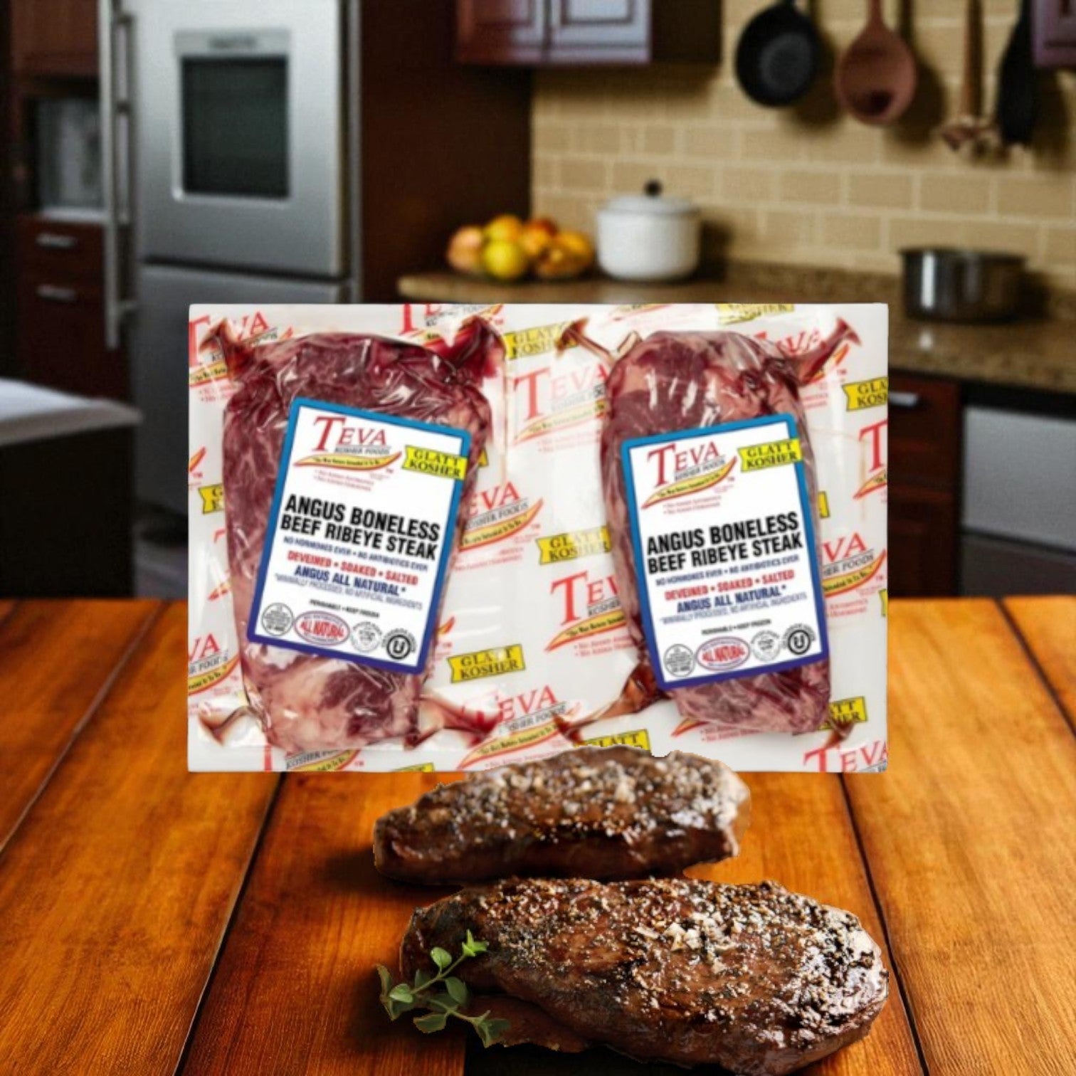 Teva Glatt Kosher Angus Boneless Ribeye Steak, 2-count- 1 Pack