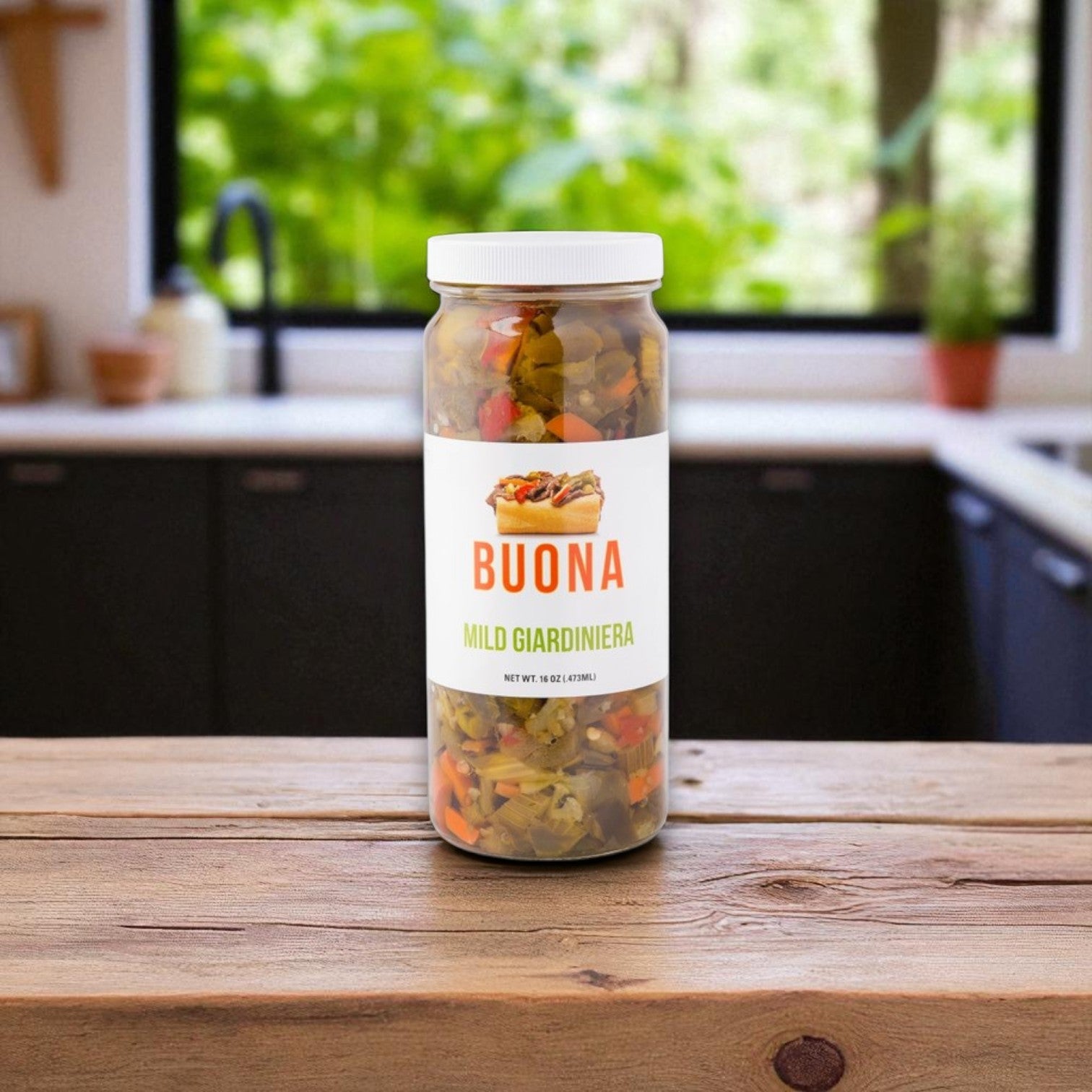 Buona Plant-Based Italian Beef Sandwich Kit – Plant-Based Beef & Gravy (17 oz), Mild Giardiniera (16 oz), Turano French Rolls (16 oz)