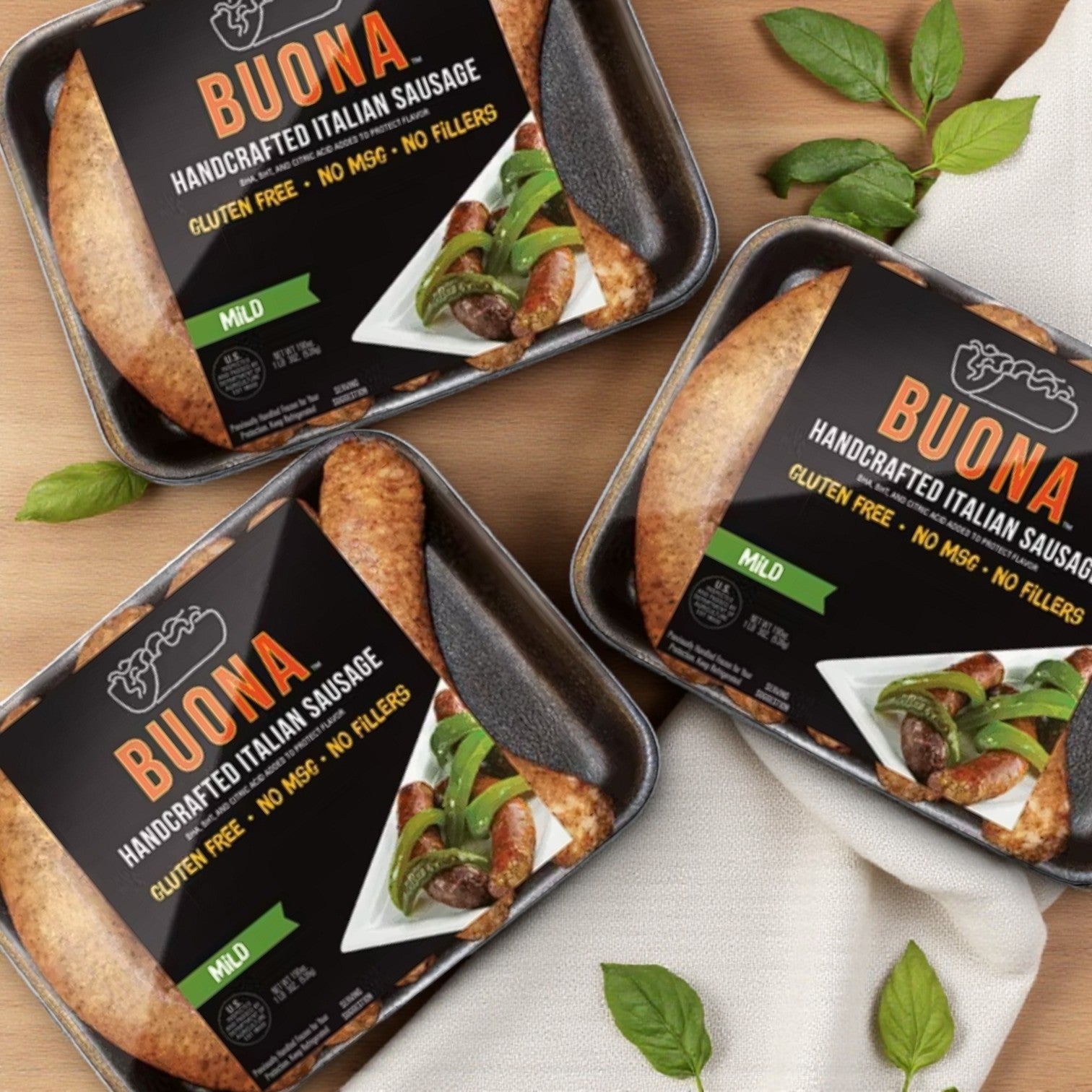 Buona Italian Sausage – Handcrafted, Mild (19 oz, 3 Cases)