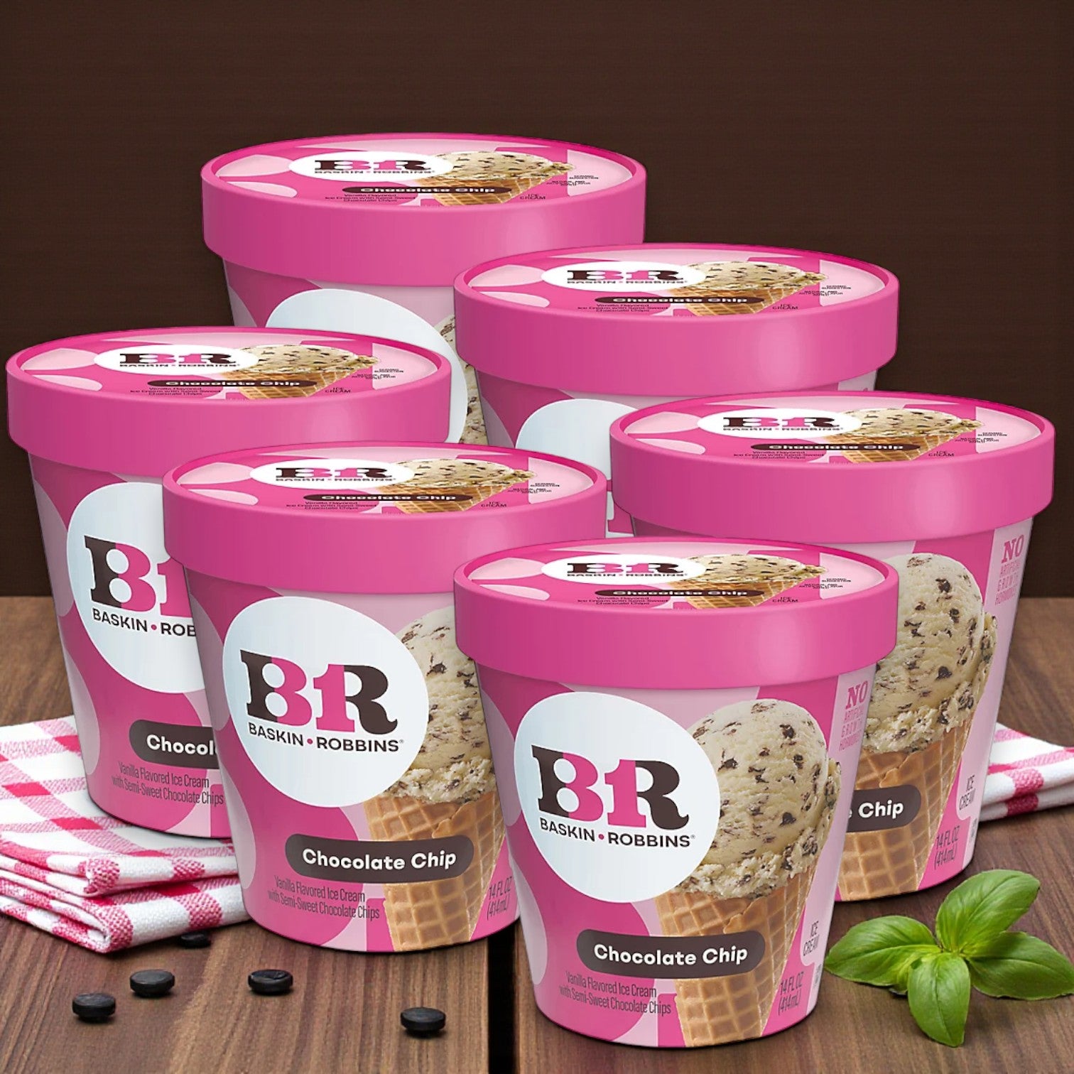 Baskin Robbins Ice Cream Chocolate Chip- 6 Containers- 14 oz each