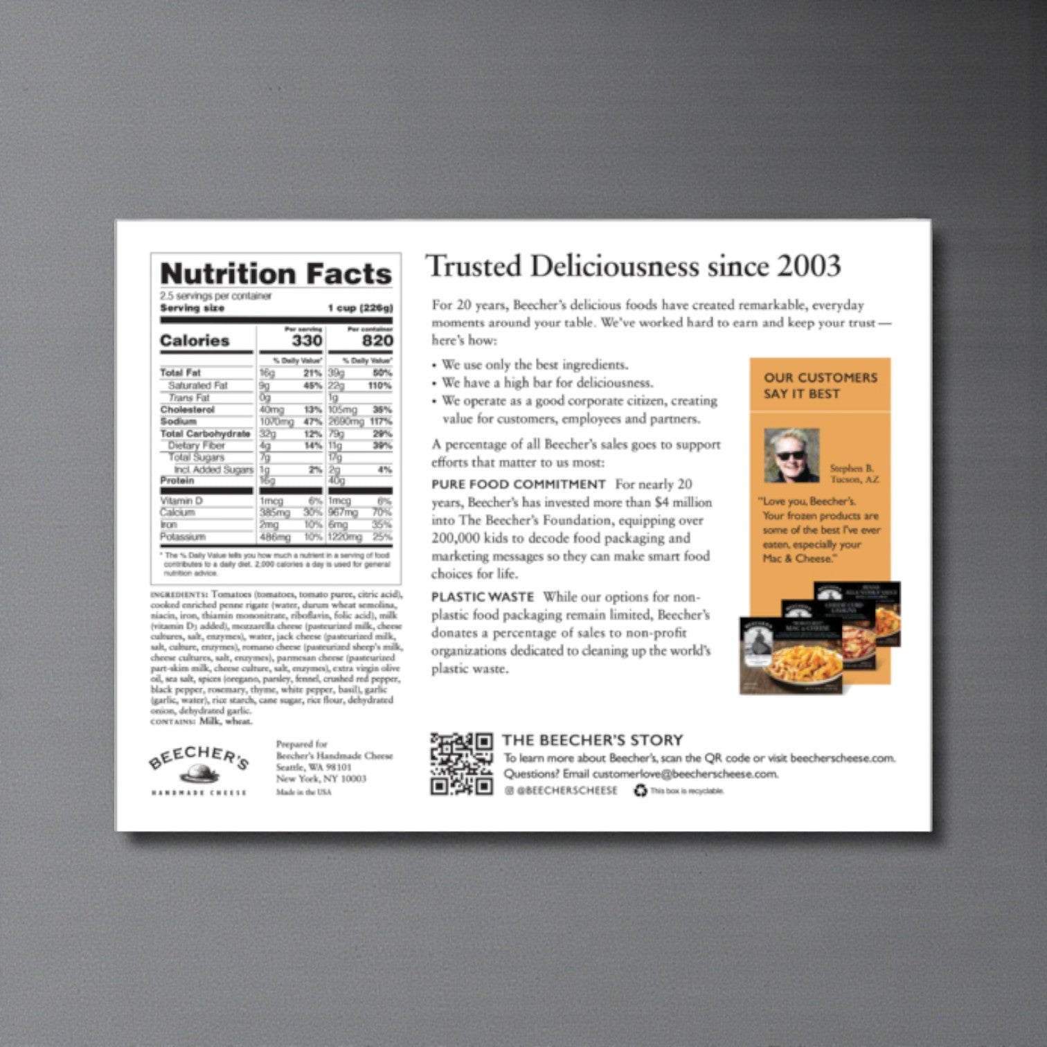 Beecher’s Handmade Cheese Baked Ziti – 20 oz